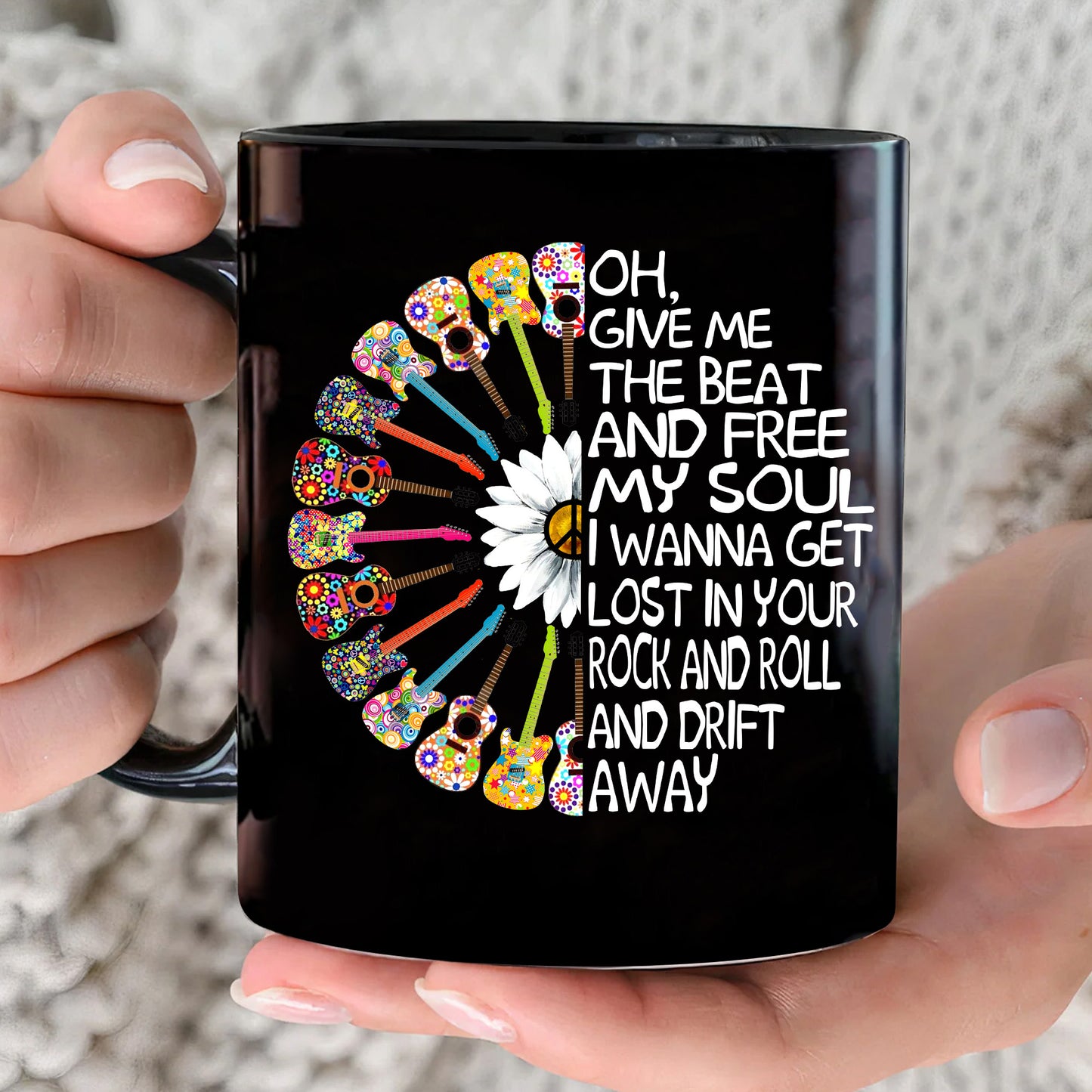 Give Me The Beat - Hippie Guitar Black Mug