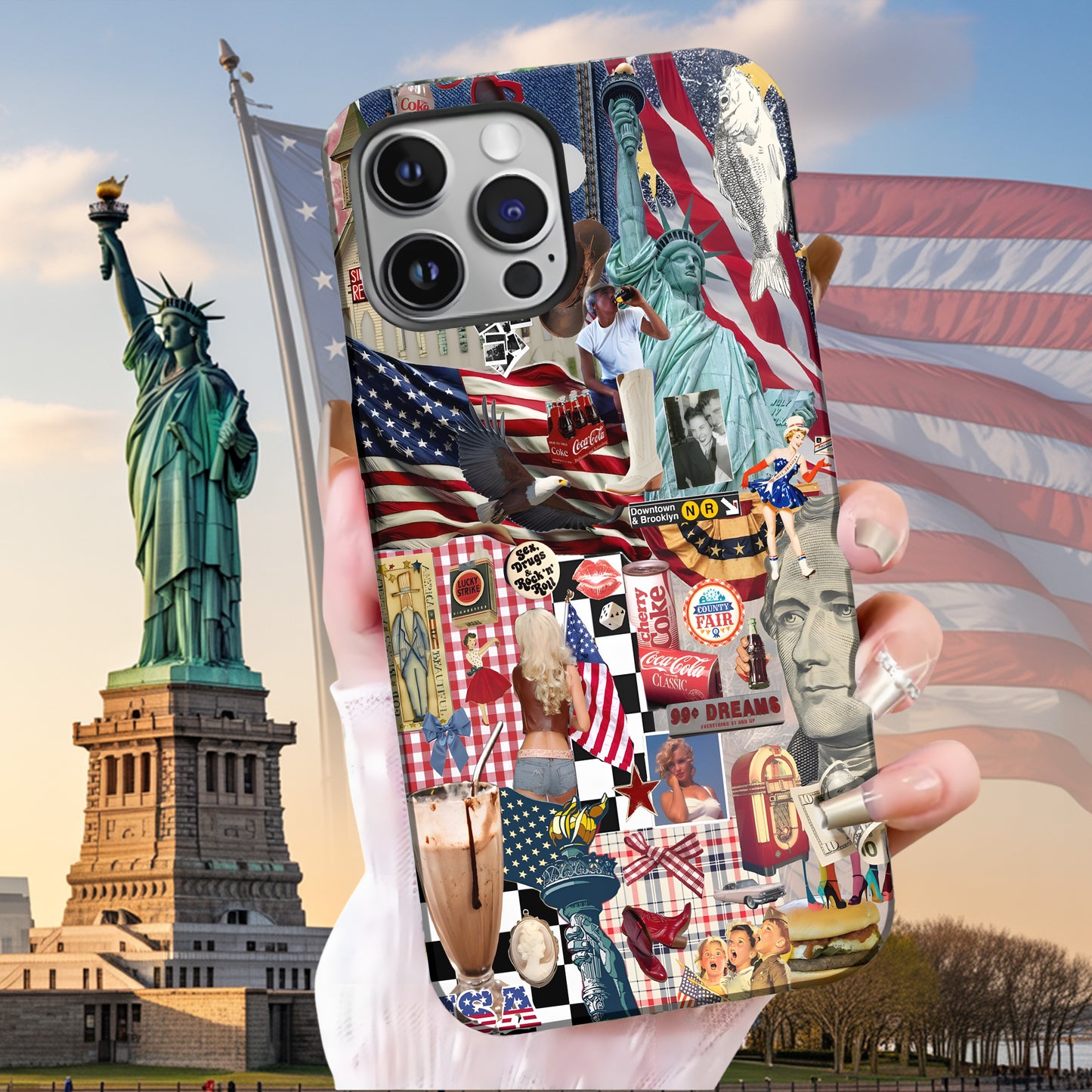 American Dream Collage – Retro Patriotic Phone Case