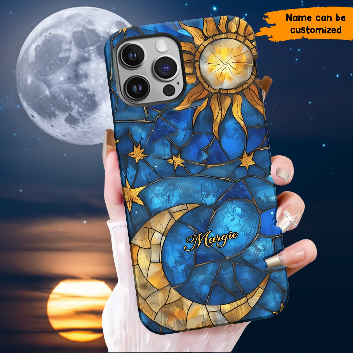 Celestial Grace – Personalized Moon & Sun Phone Case