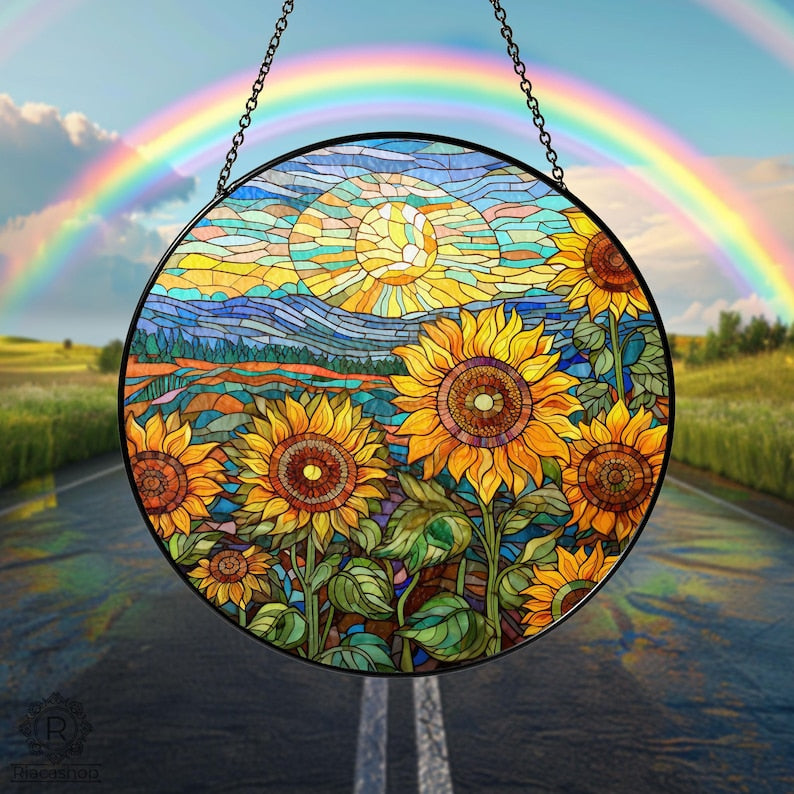Sunflower Acrylic Window Hanging , Floral Pendant Window Wall