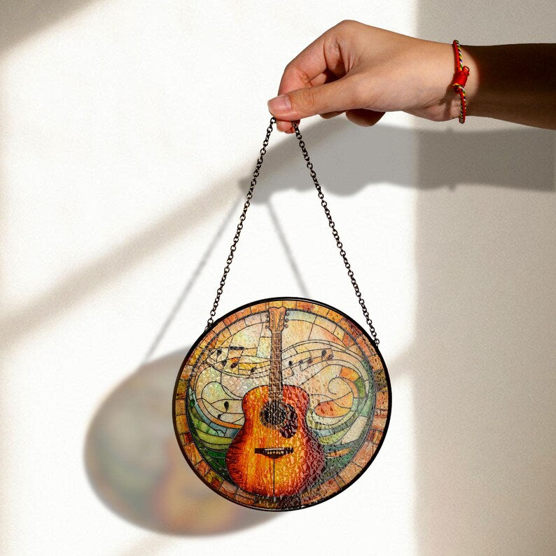 Guitar Stained Glass Suncatcher, Music Lover Window Hanging
