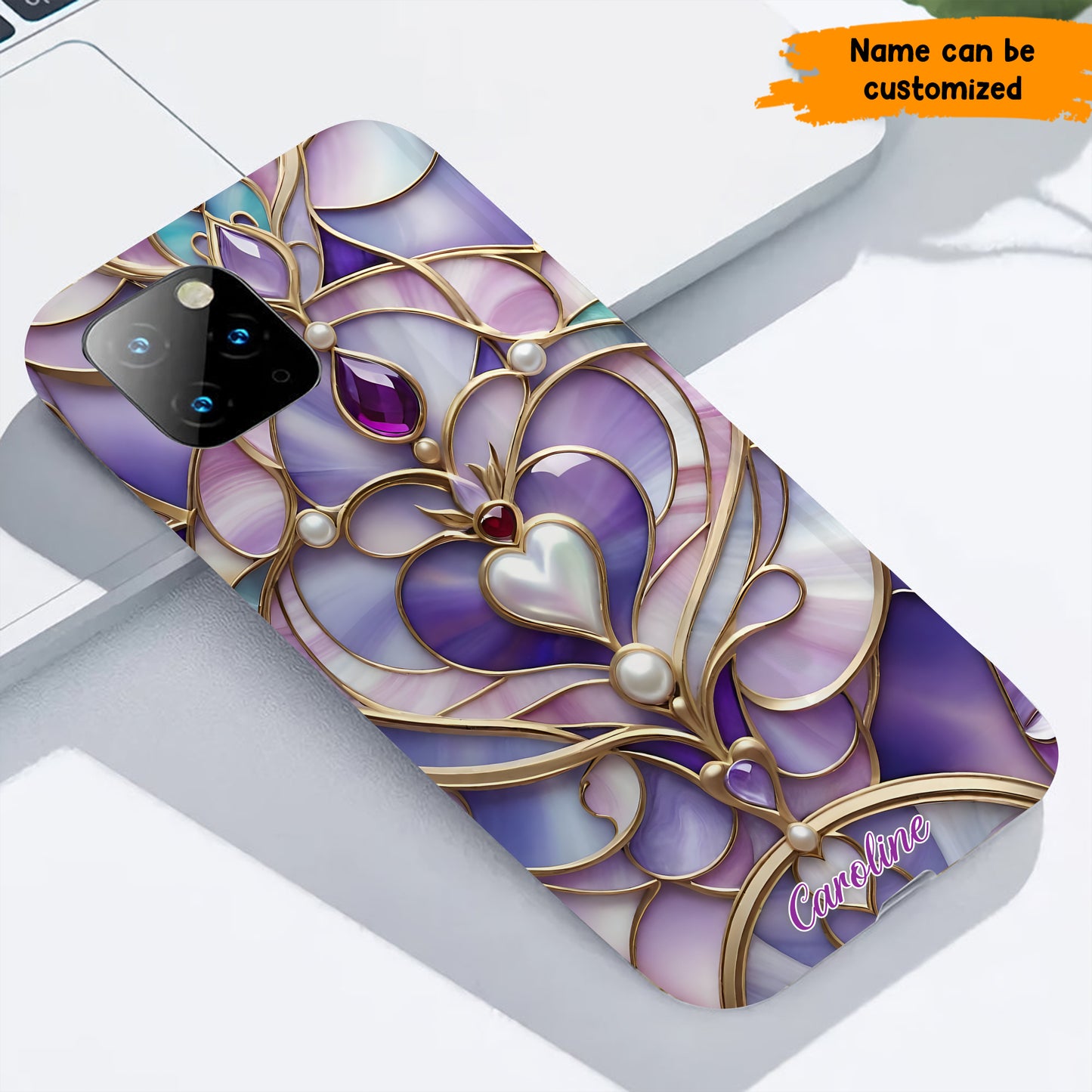 Personalized Royal Heart Stained Glass Phone Case