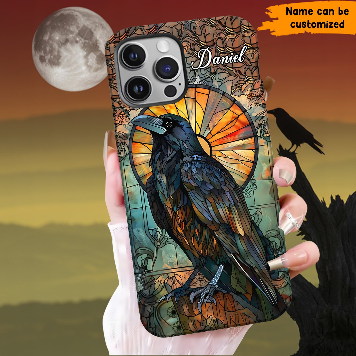 Stained Glass Raven - Personalized Raven Phone Case