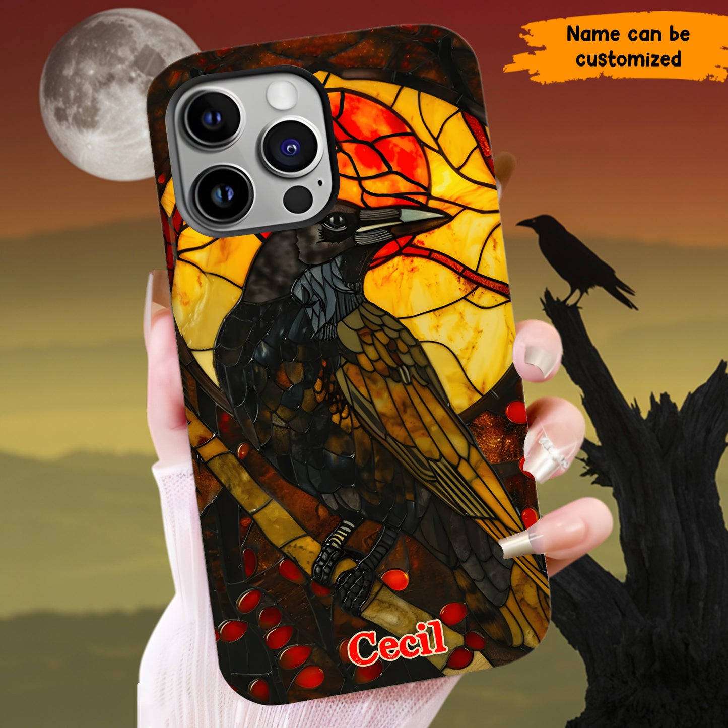 Personalized Stained Glass Raven Phone Case