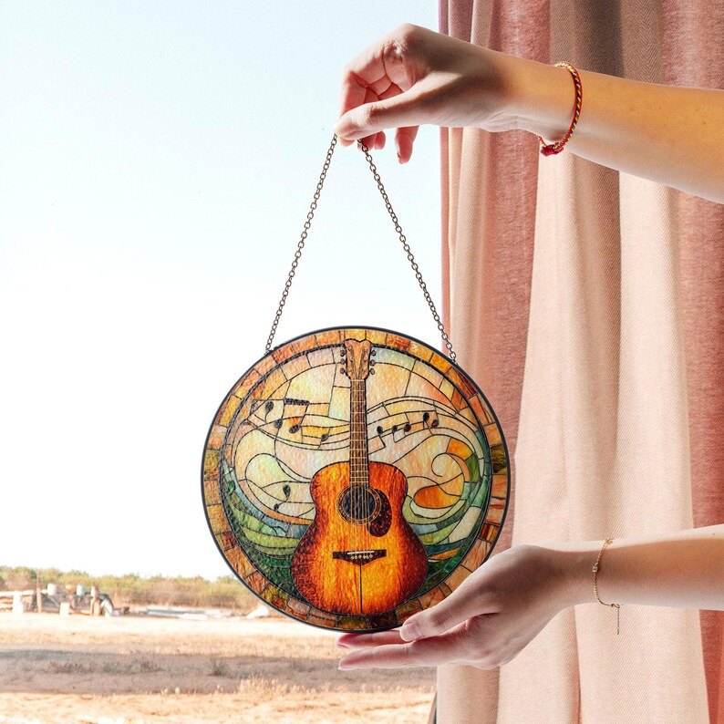 Guitar Stained Glass Suncatcher, Music Lover Window Hanging