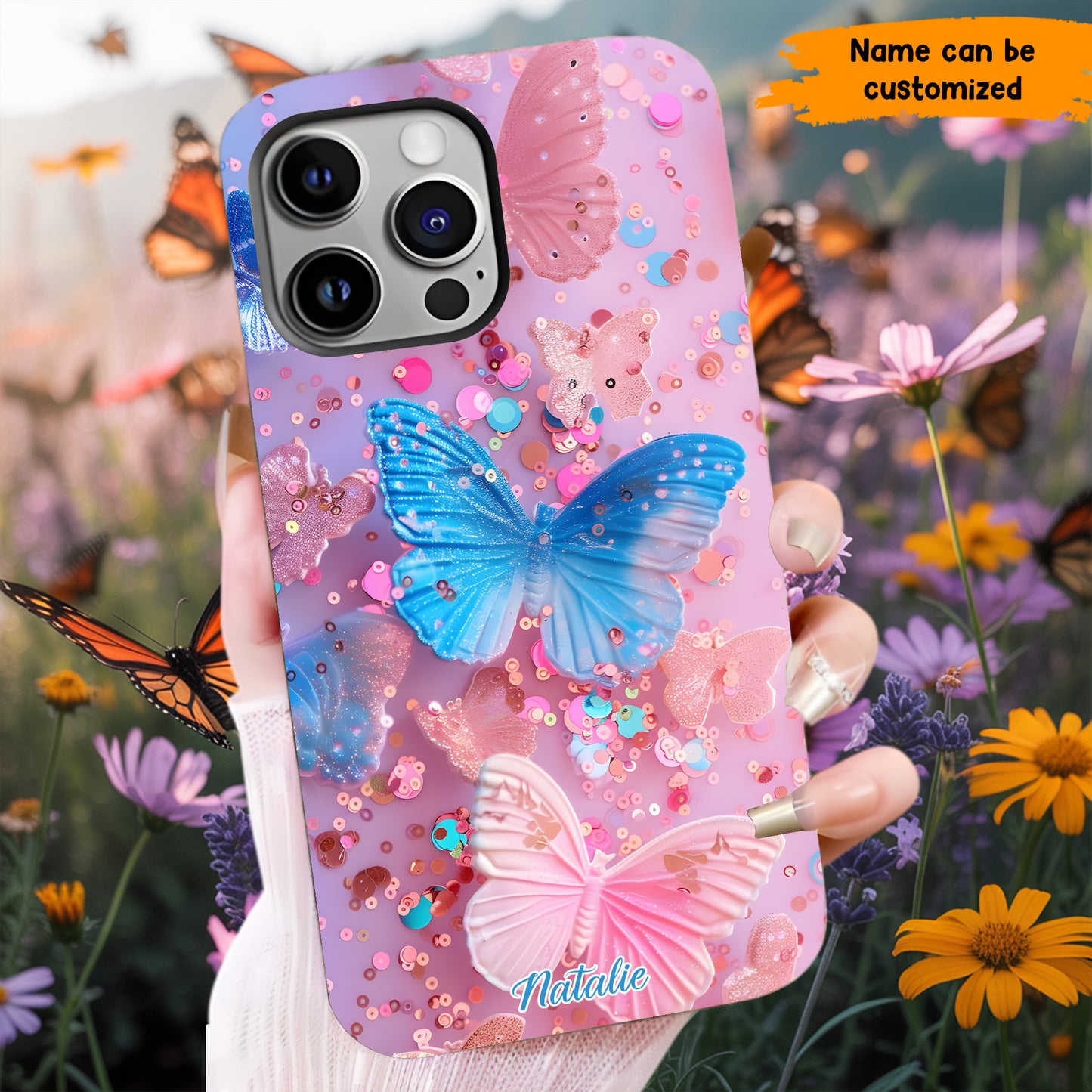 Personalized Butterfly Glitter Phone Case