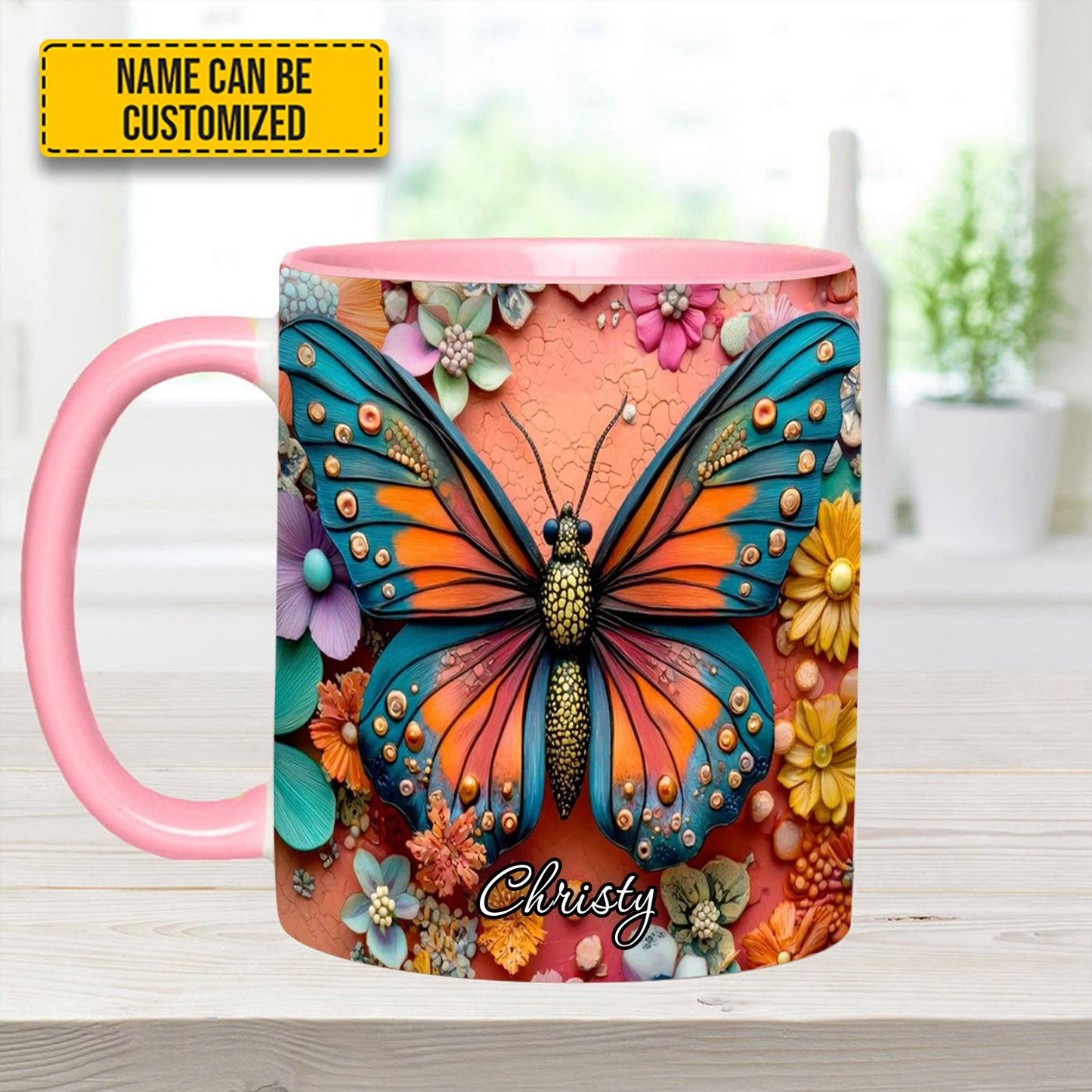 Colorful Butterfly - Personalized Butterfly Accent Mug