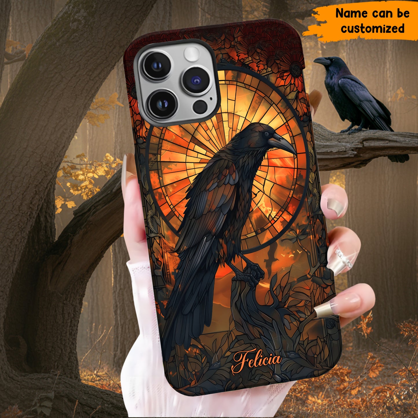 Raven Halloween Stained Glass - Personalized Phone Case
