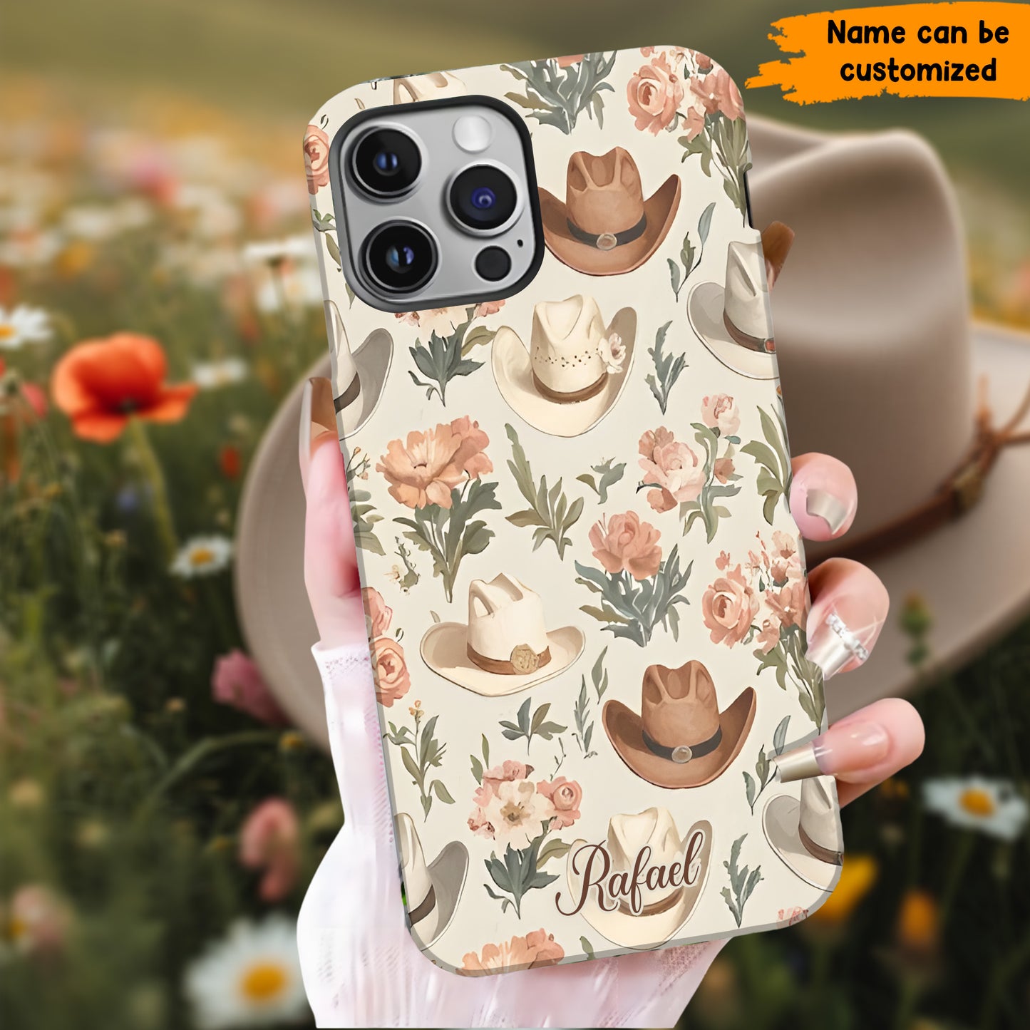 Cowgirl Hat Flowers - Personalized Phone Case