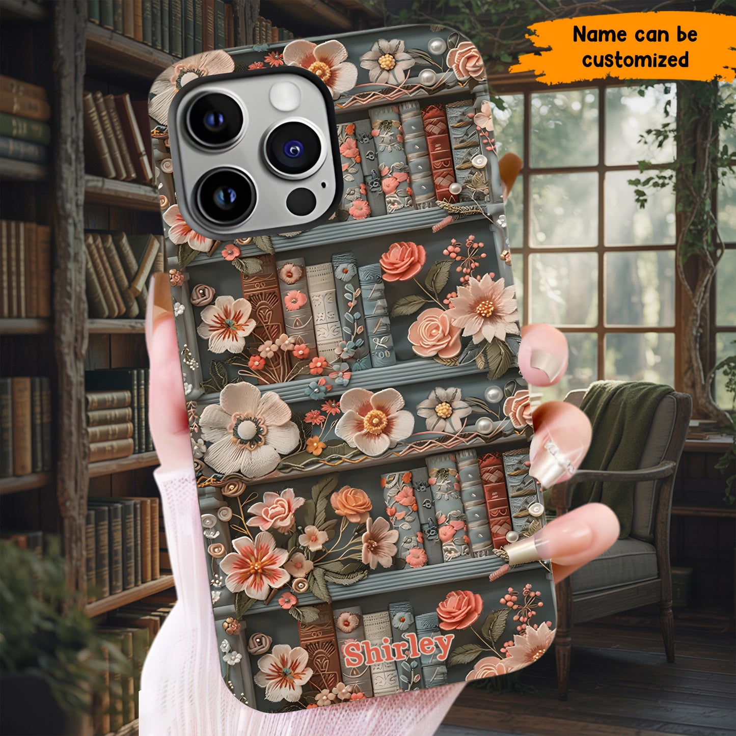 Personalized Floral Bookshelf Phone Case