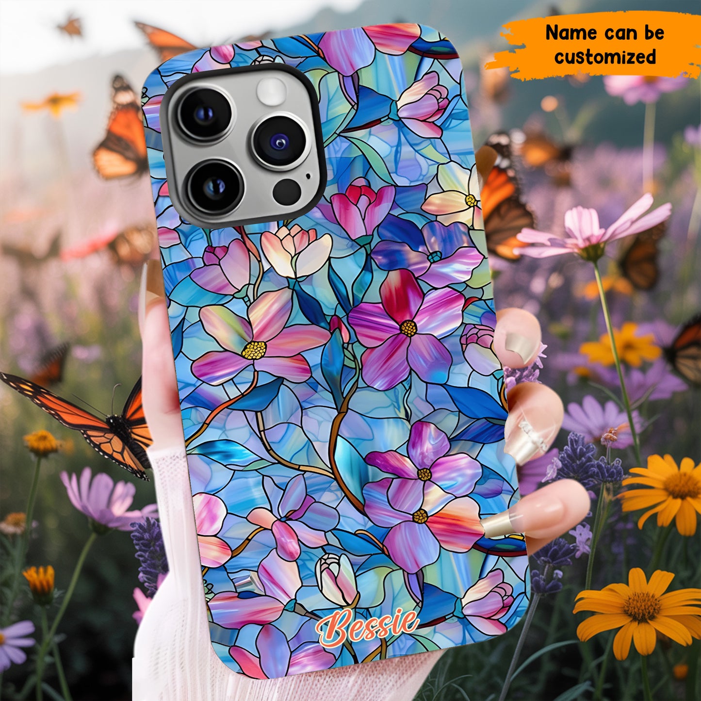 Personalized Stained Glass Floral Phone Case