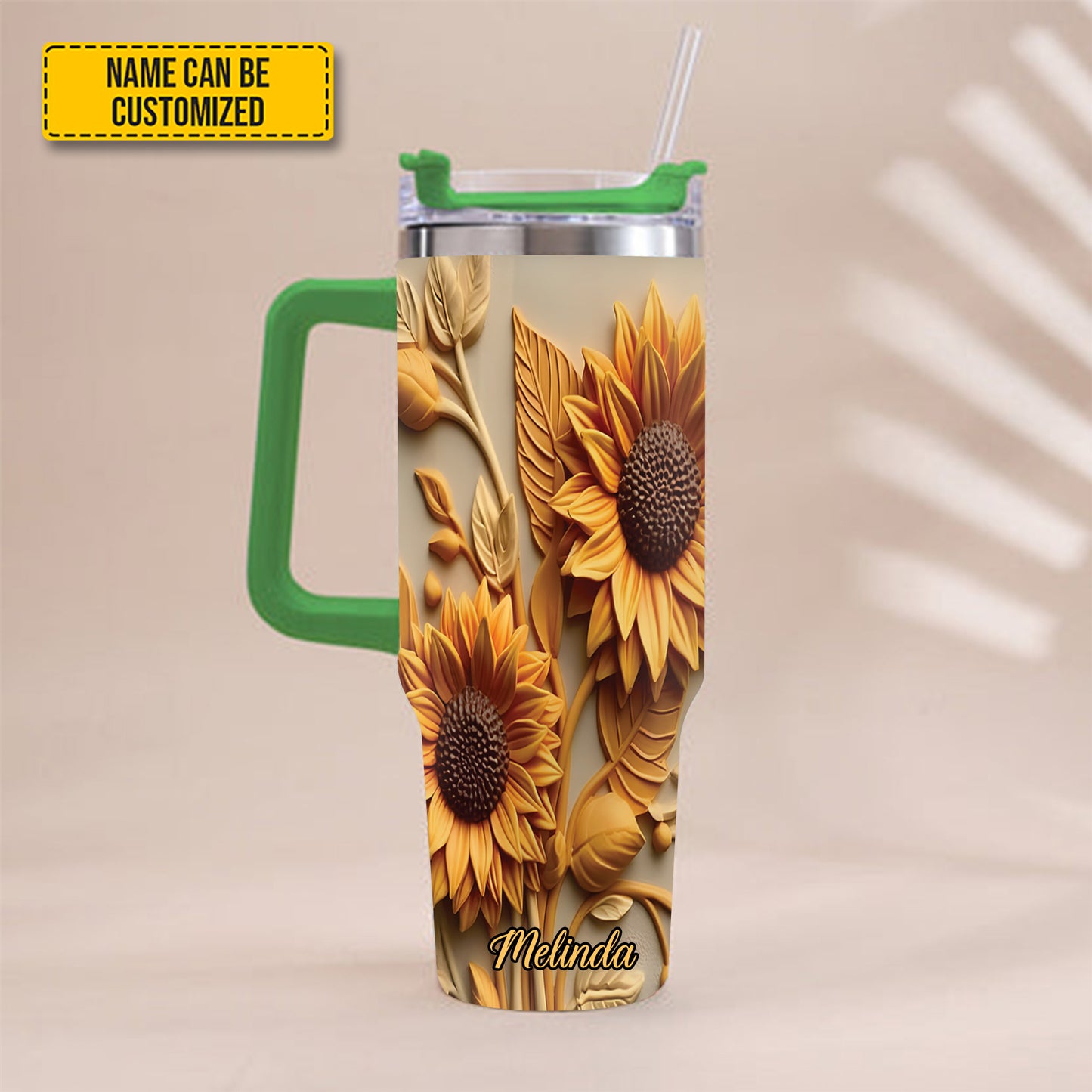 Love Sunflower - Personalized Tumbler With Handle 40oz