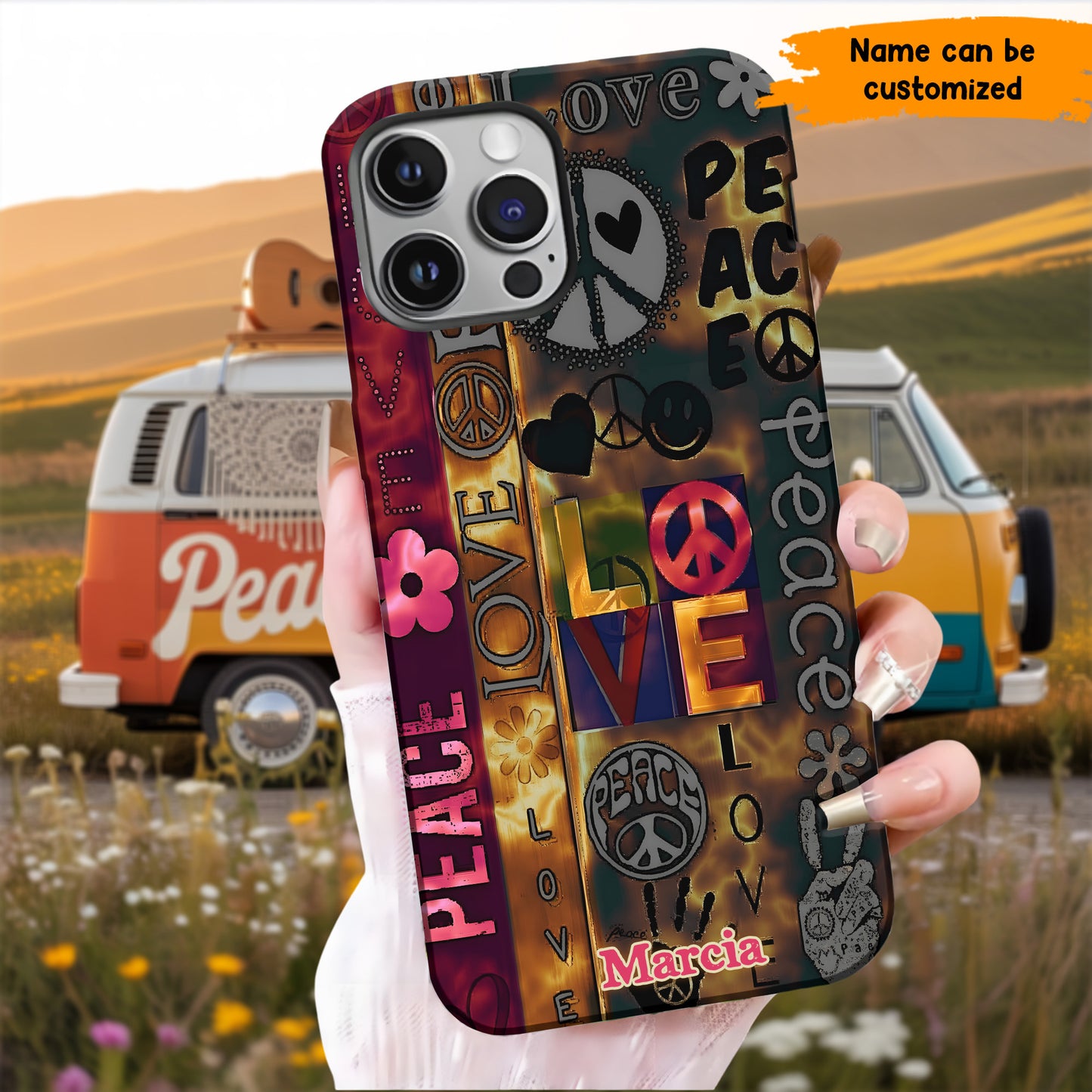 Peace & Love Vibes – Personalized Hippie Phone Case