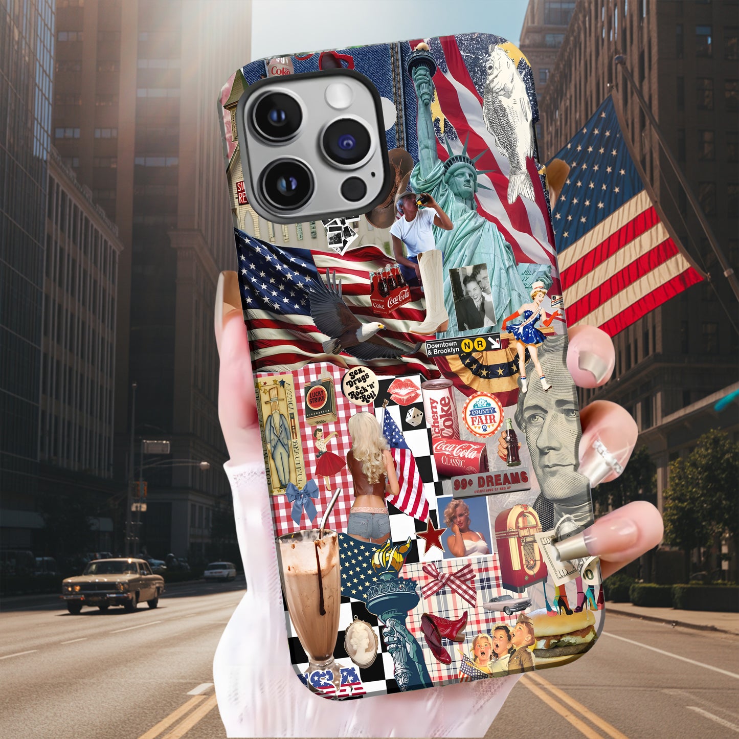 American Dream Collage – Retro Patriotic Phone Case