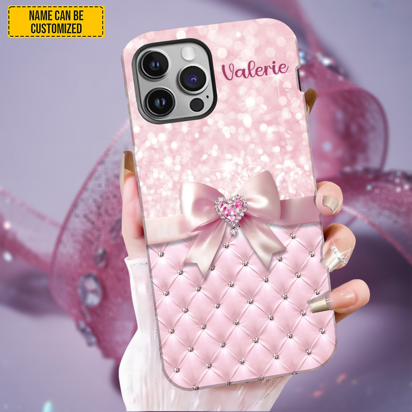 Personalized Pink Diamond Bow Phone Case