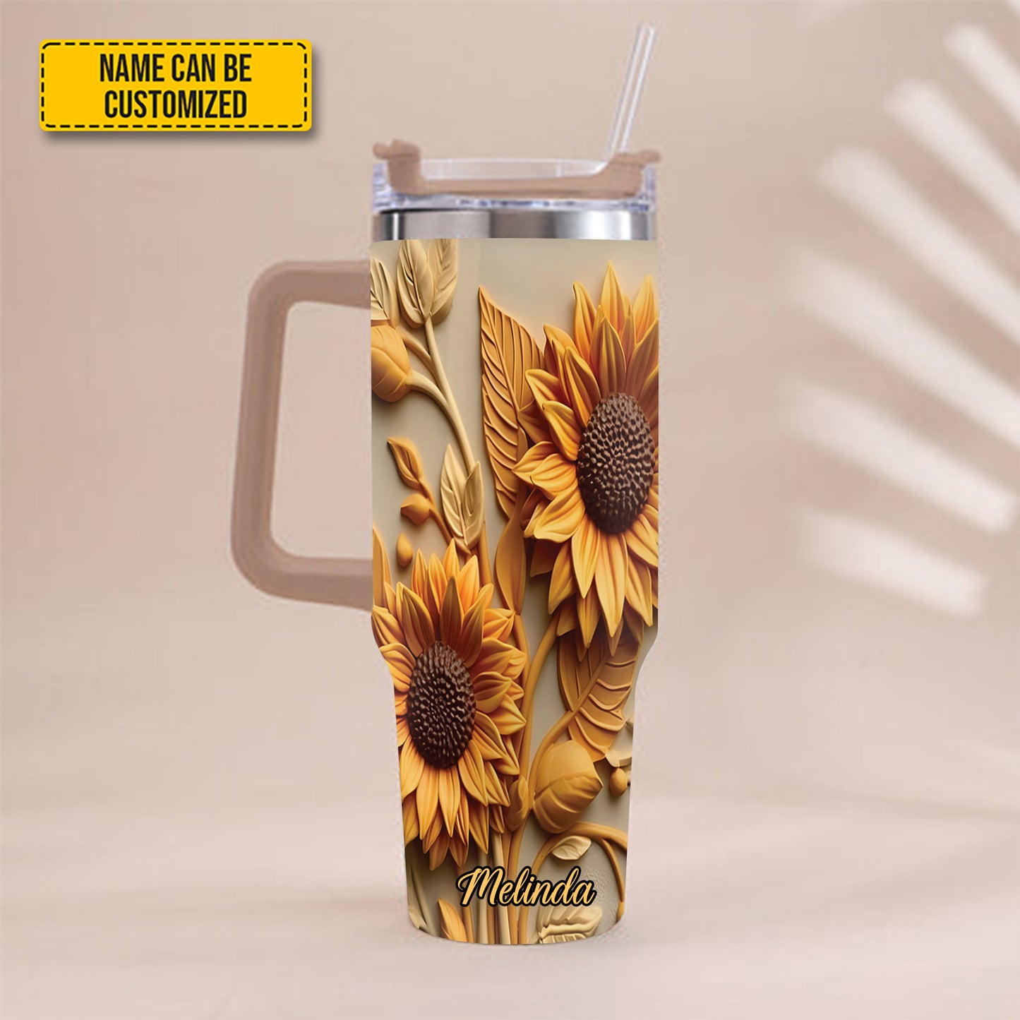 Love Sunflower - Personalized Tumbler With Handle 40oz
