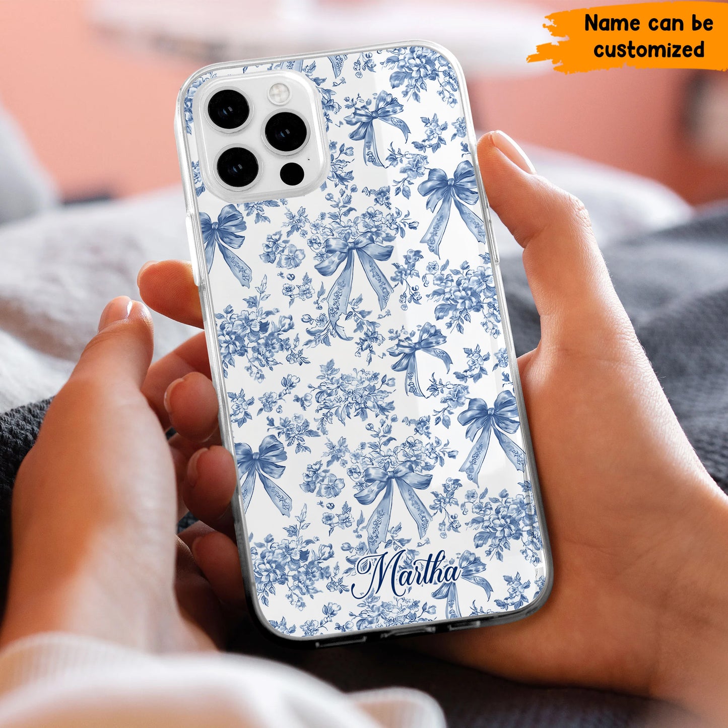 Personalized Bow Toile De Jouy Phone Case