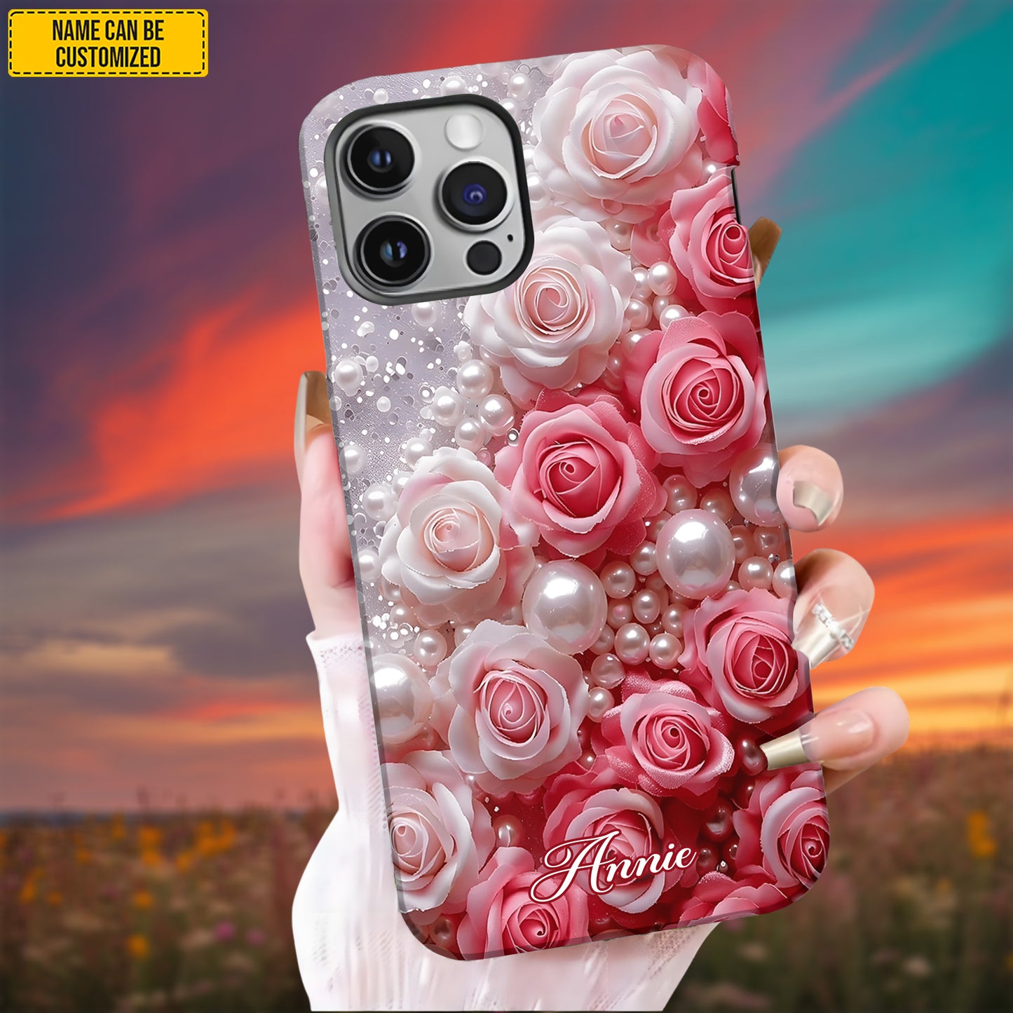 Personalized Flowers & Pearl Phone Case