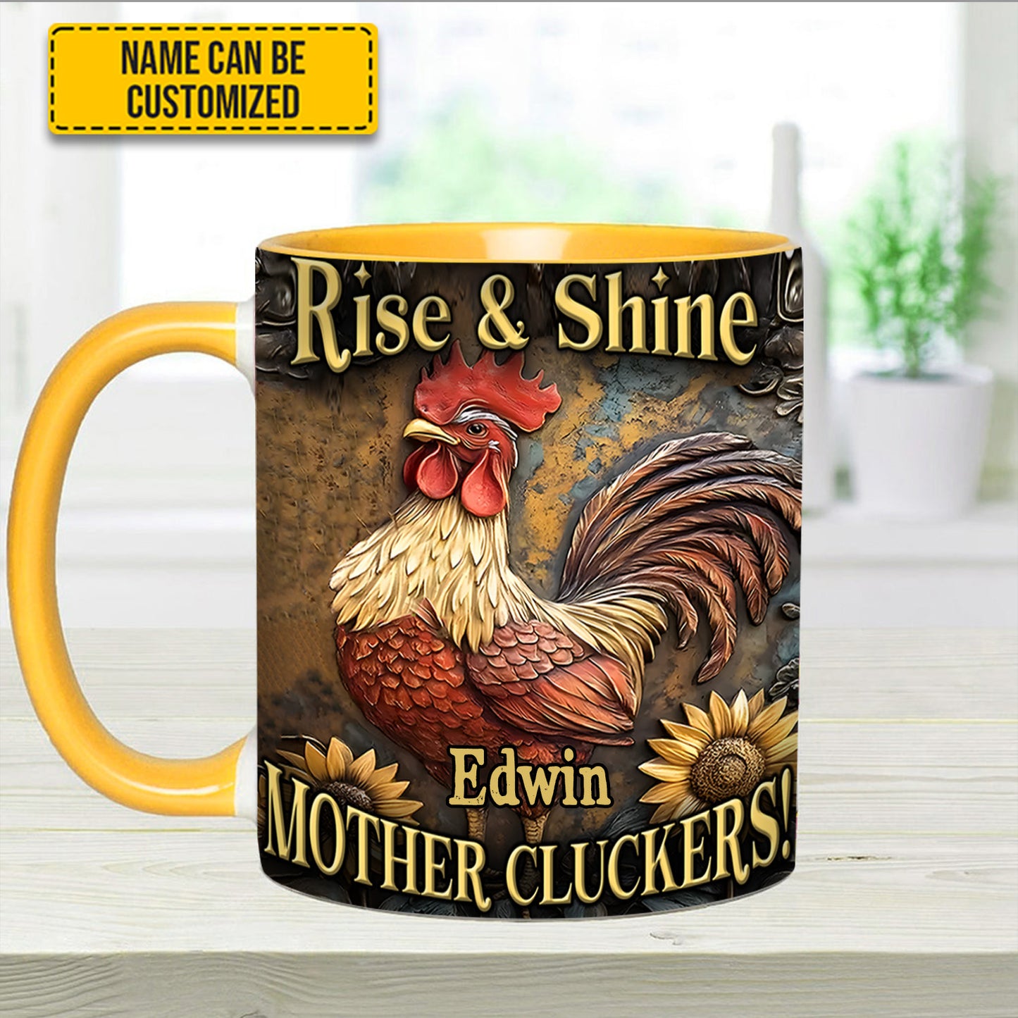 Rise & Shine - Personalized Chicken Accent Mug