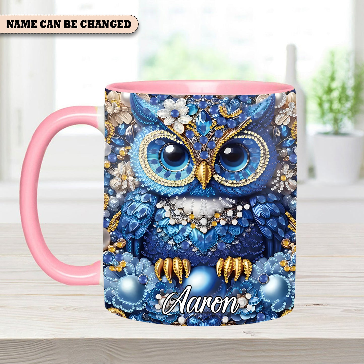 Owl Partial Diamond - Personalized Owl Accent Mug