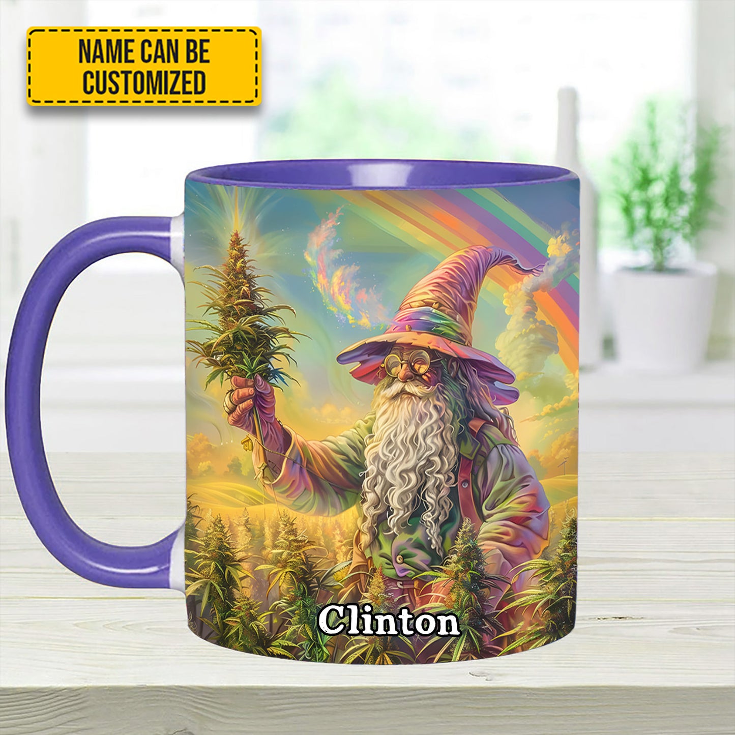 Personalized Whimsical Wizard Weed Accent Mug