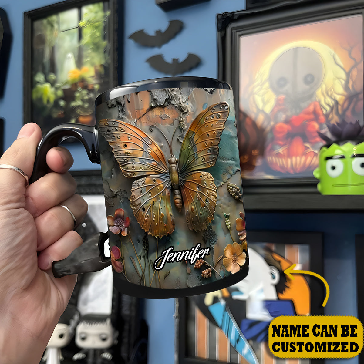 Vintage Butterfly - Personalized Butterfly Accent Mug