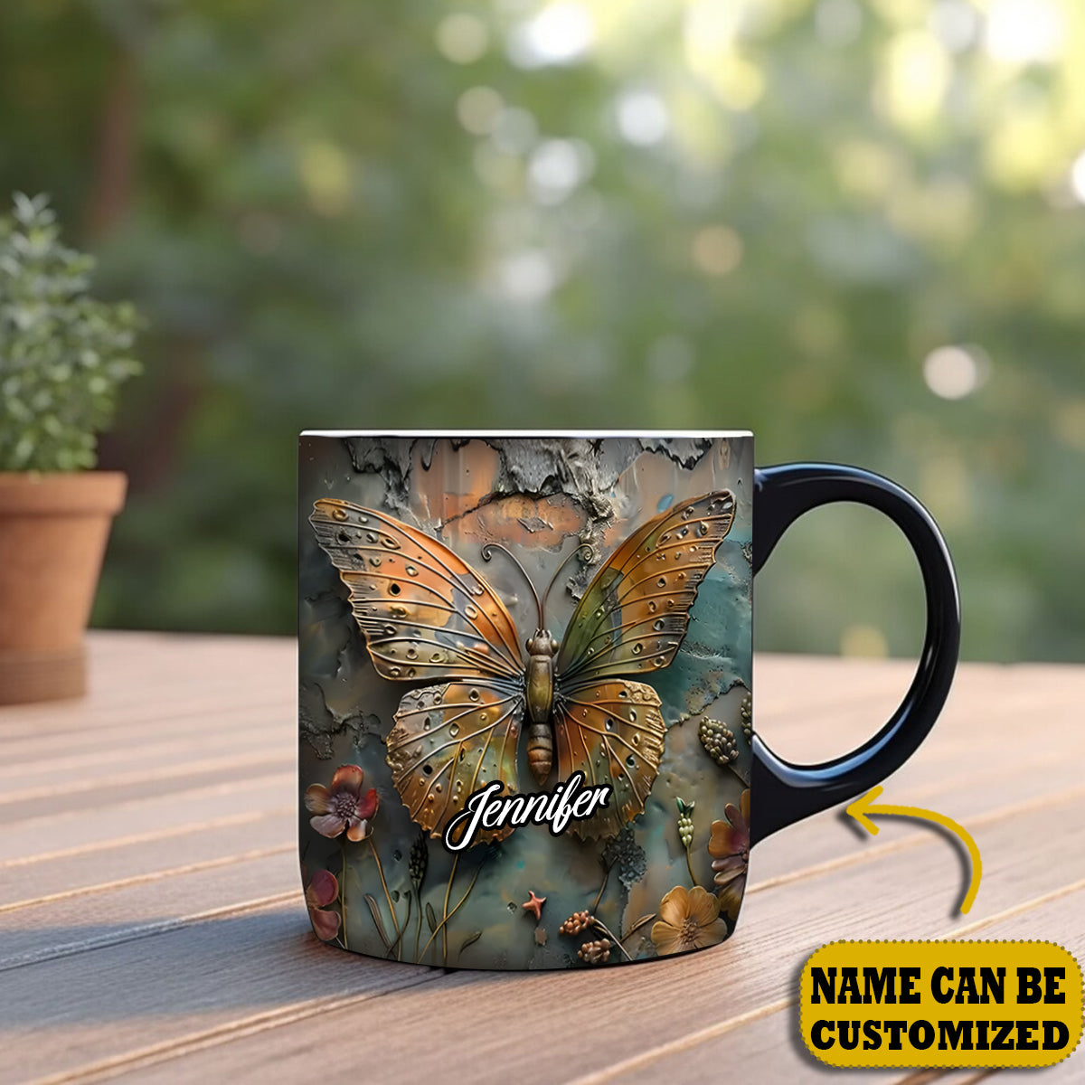Vintage Butterfly - Personalized Butterfly Accent Mug