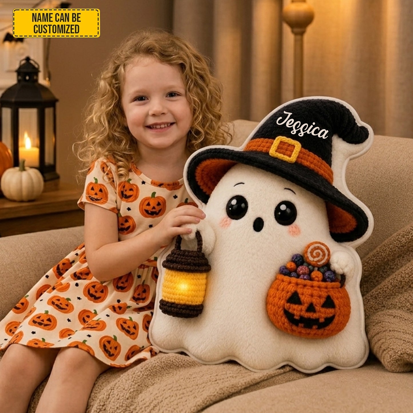 Personalized Trick-or-Treat Ghost Halloween Pillow