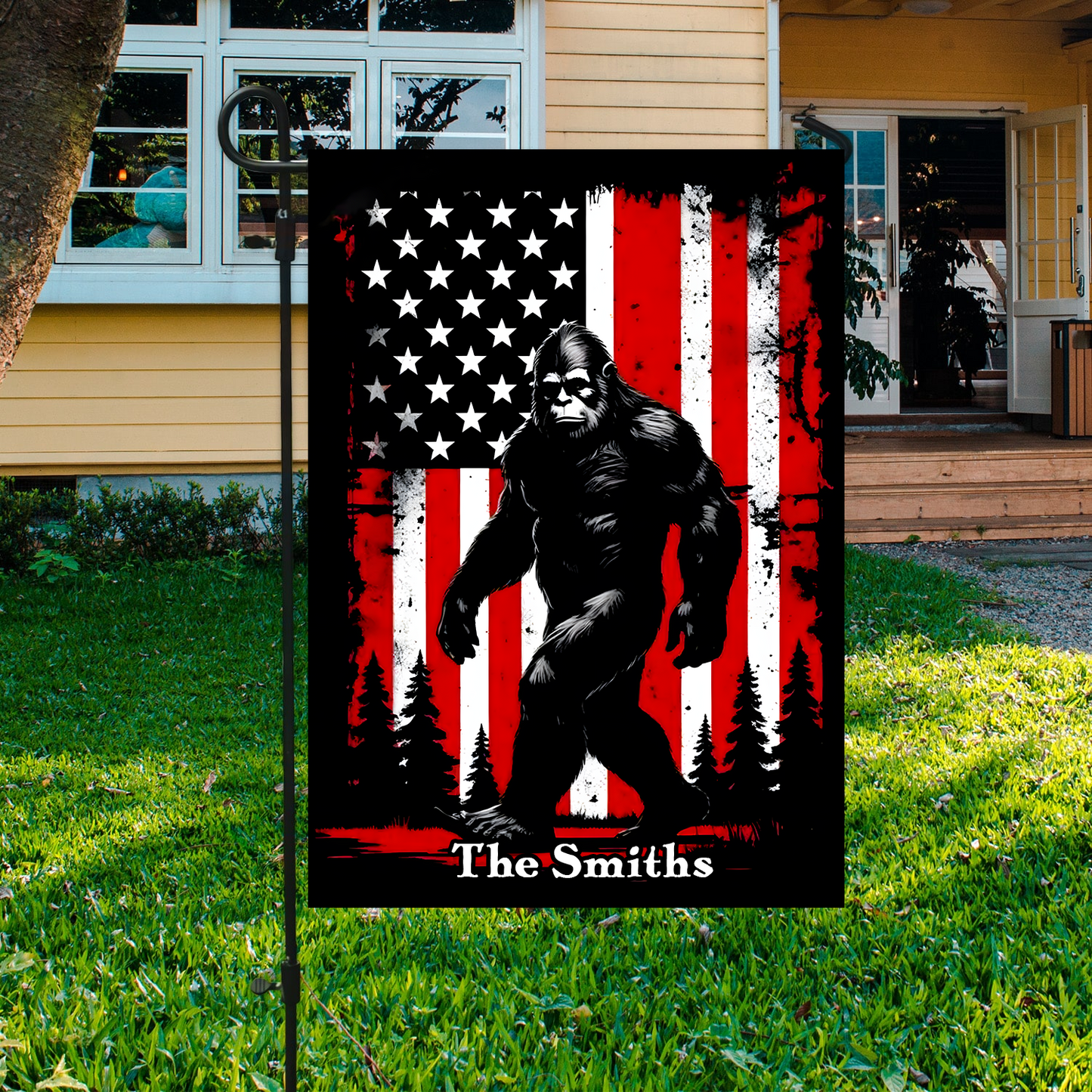 Personalized Patriotic Bigfoot American Garden Flag, House Flag
