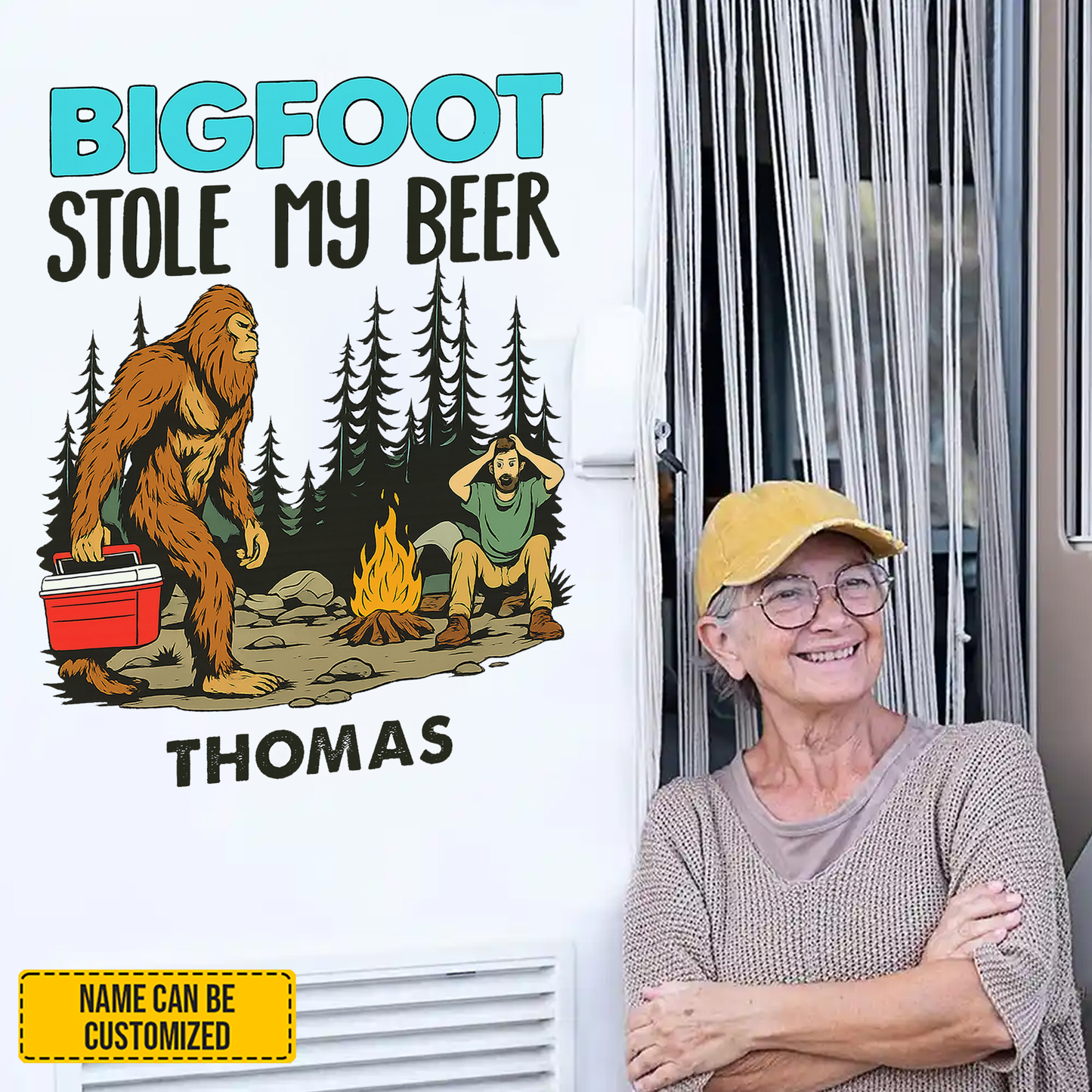 Bigfoot Stole My Beer - Personalized Funny Bigfoot Decal, Camper Decal, RV Decal, Happy Camper