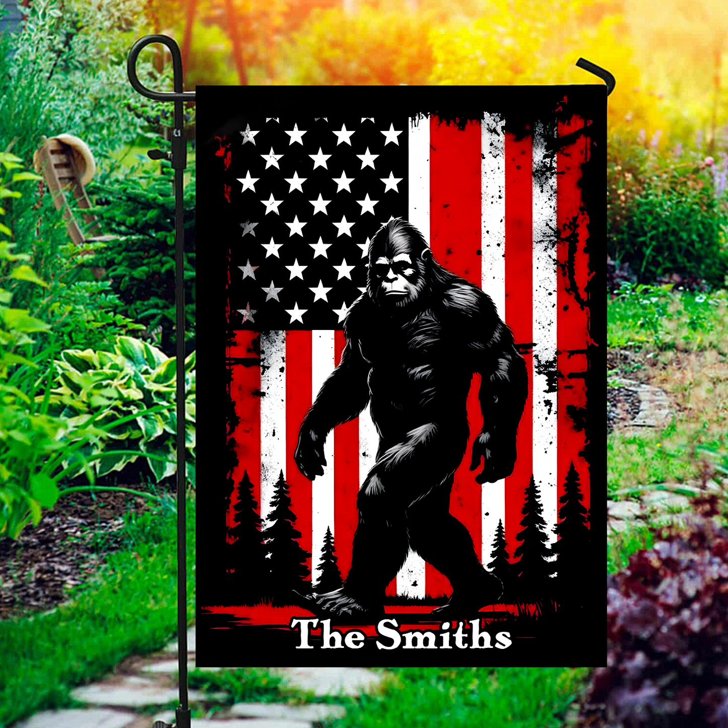Personalized Patriotic Bigfoot American Garden Flag, House Flag