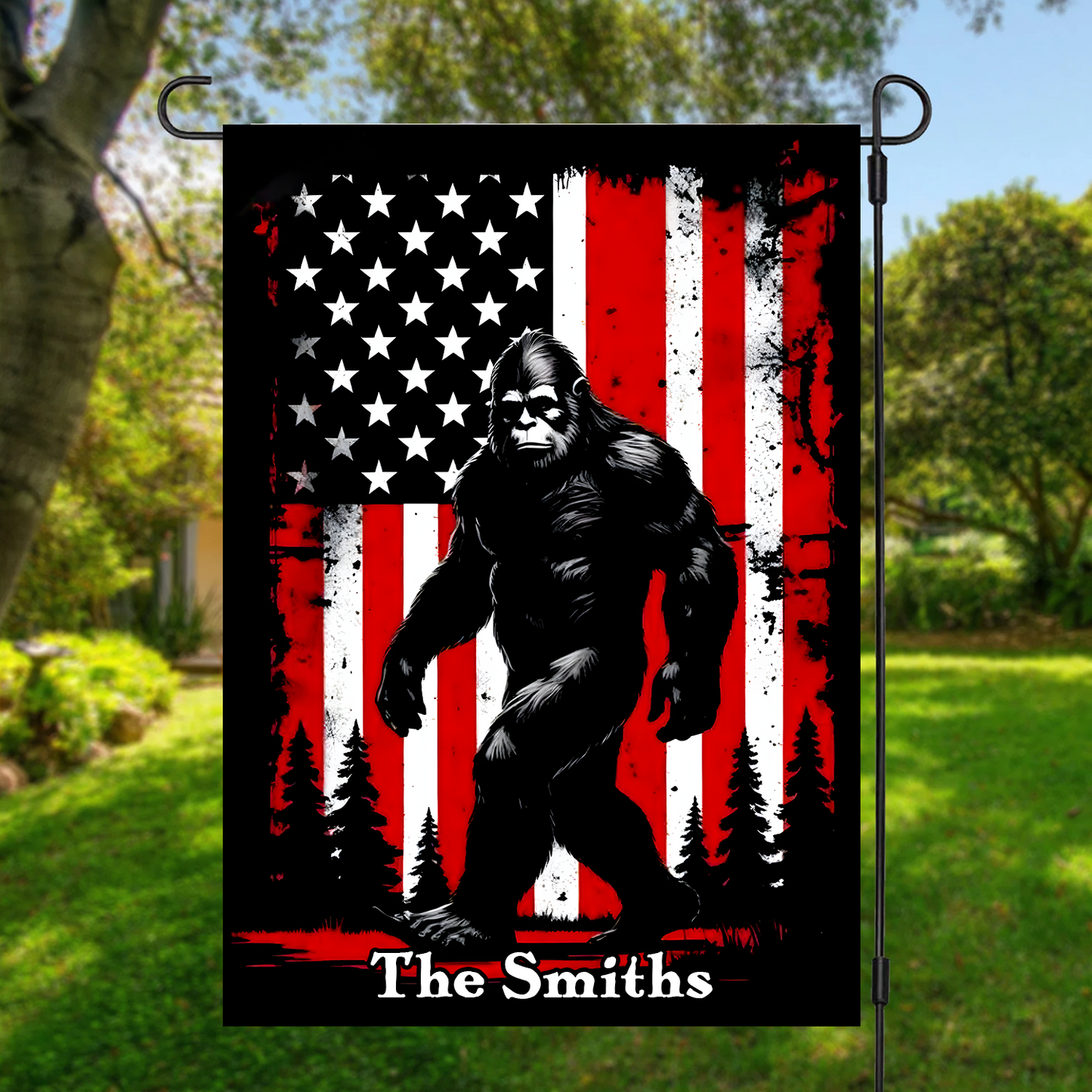Personalized Patriotic Bigfoot American Garden Flag, House Flag