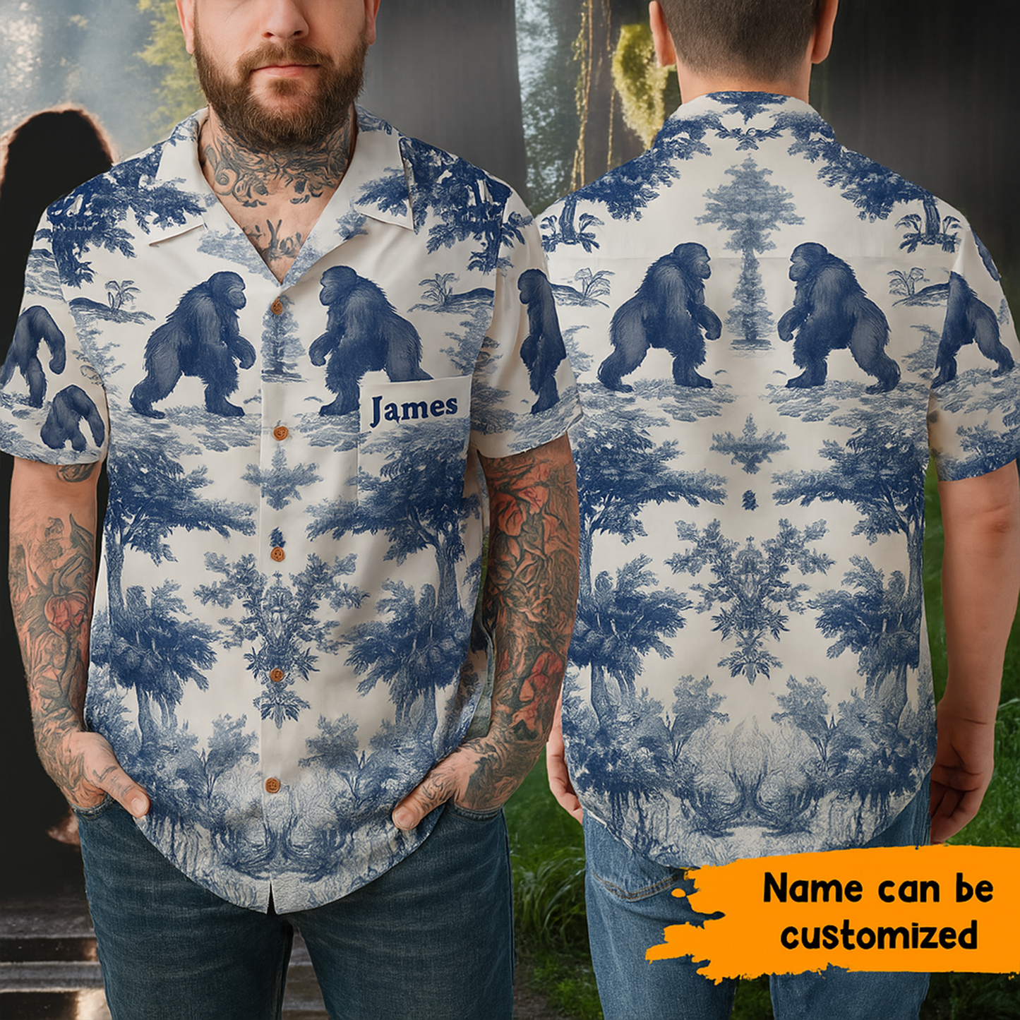 Bigfoot Pattern Blue - Personalized Bigfoot Hawaiian Shirt