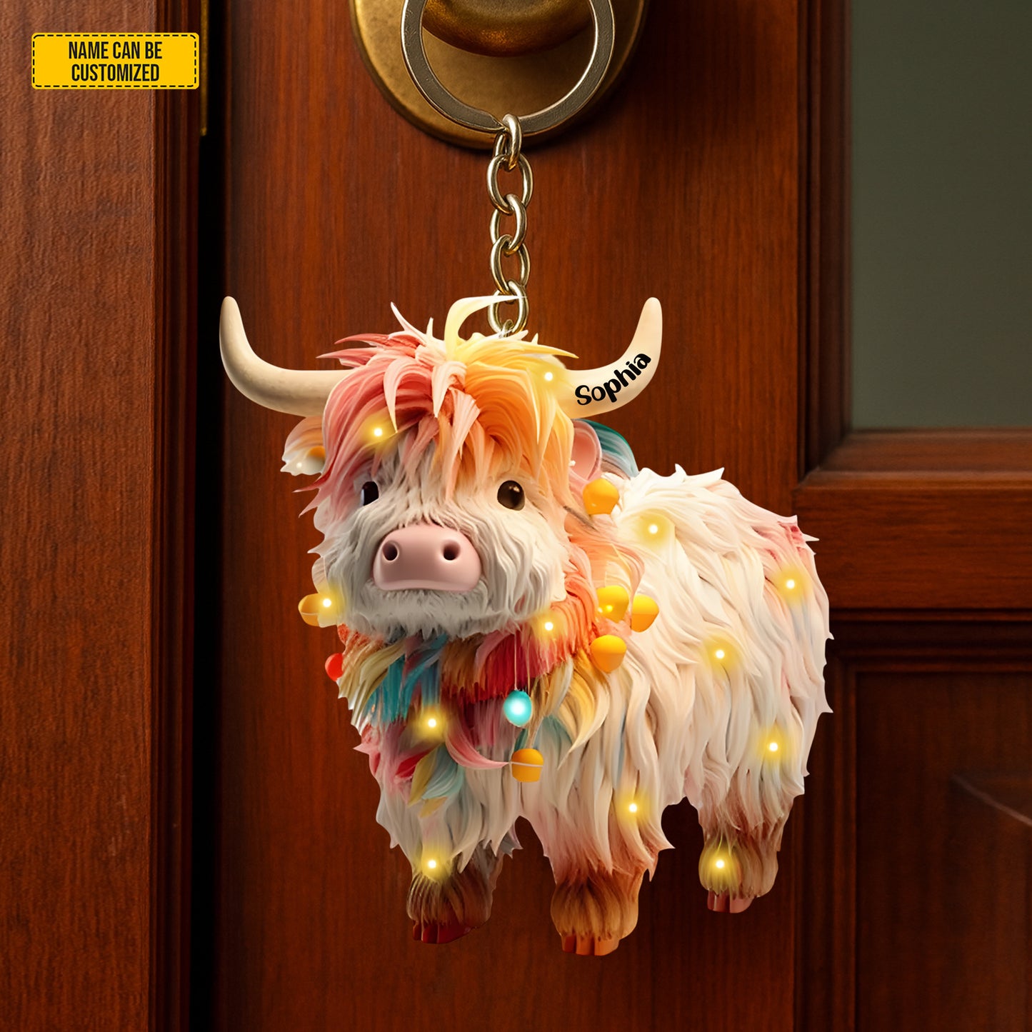 Highland Cow Keychain, Personalized Shape Keychain