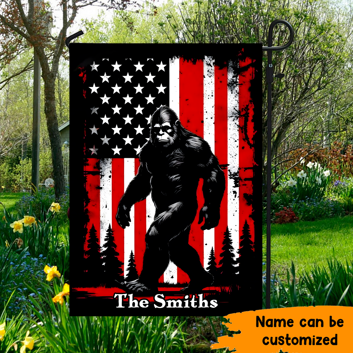 Personalized Patriotic Bigfoot American Garden Flag, House Flag