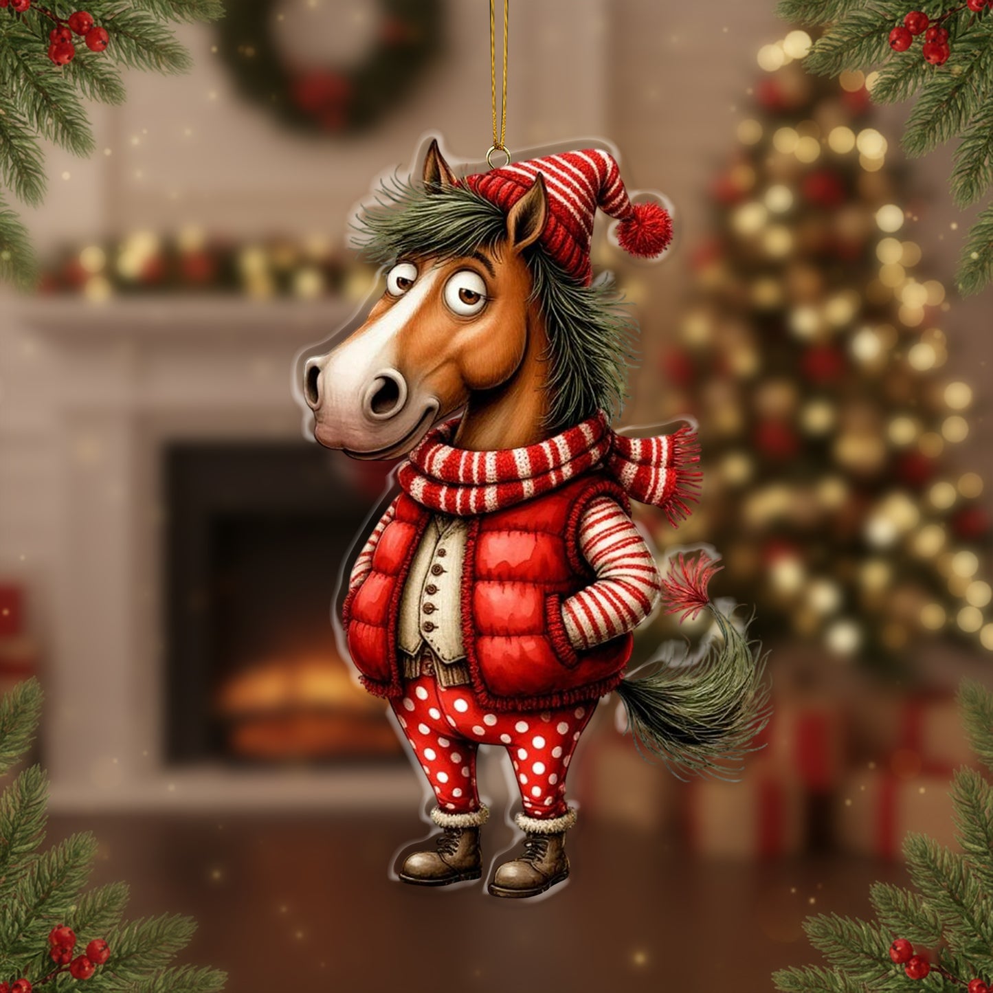 Funny Christmas Horse Ornament