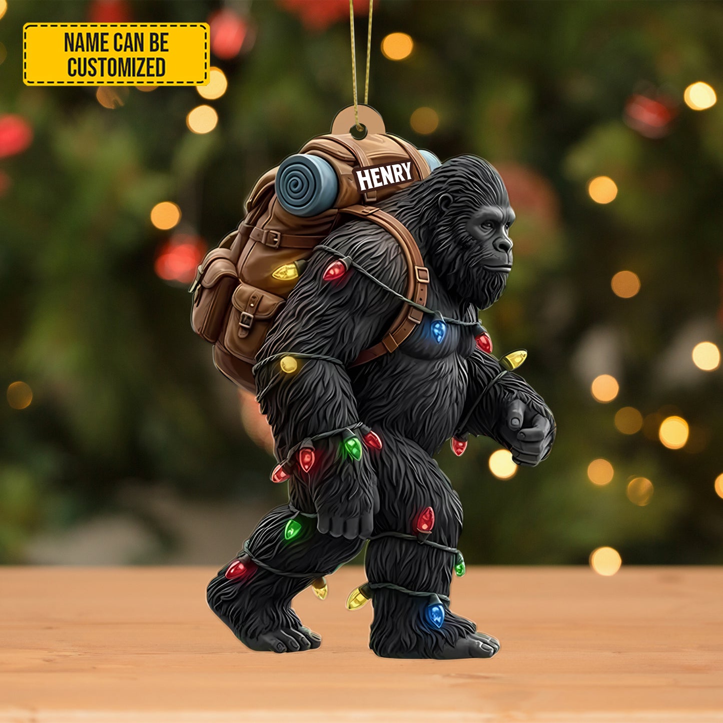 Personalized Bigfoot Hiker Christmas Acrylic Ornament