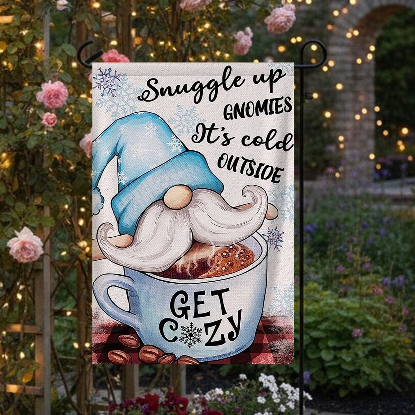Get Cozy - Christmas Gnomies Garden Flag