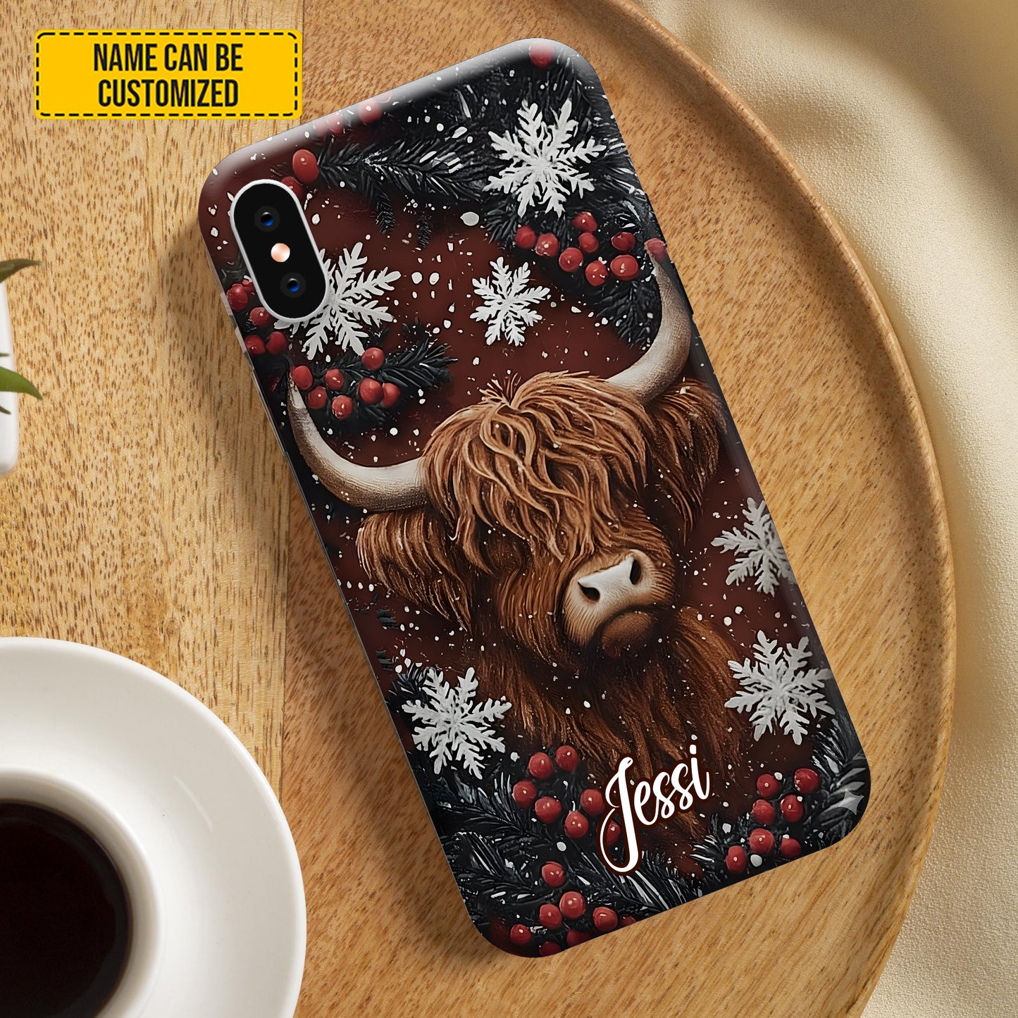 Personalized Highland Cow Christmas Phone Case