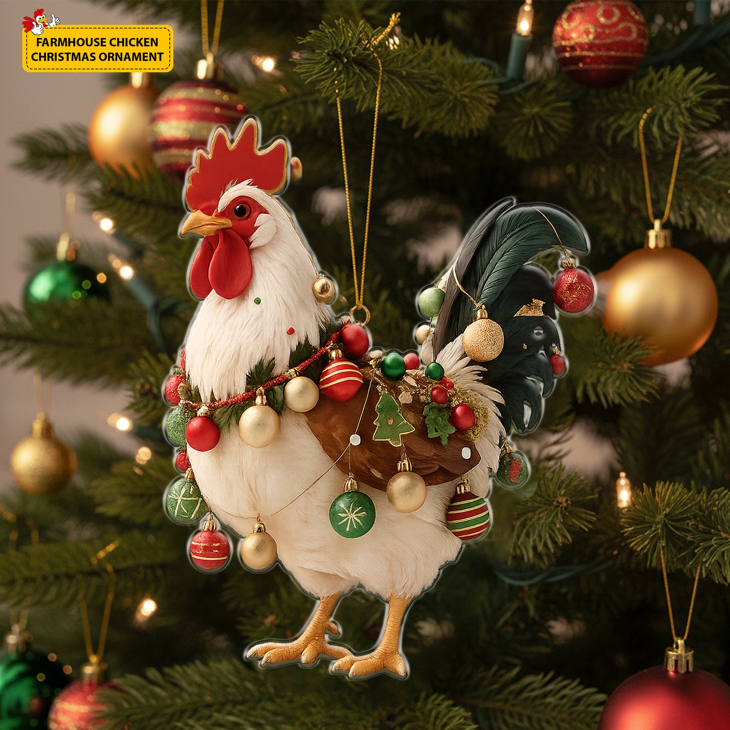 Farmhouse Chicken Christmas Acrylic Ornament