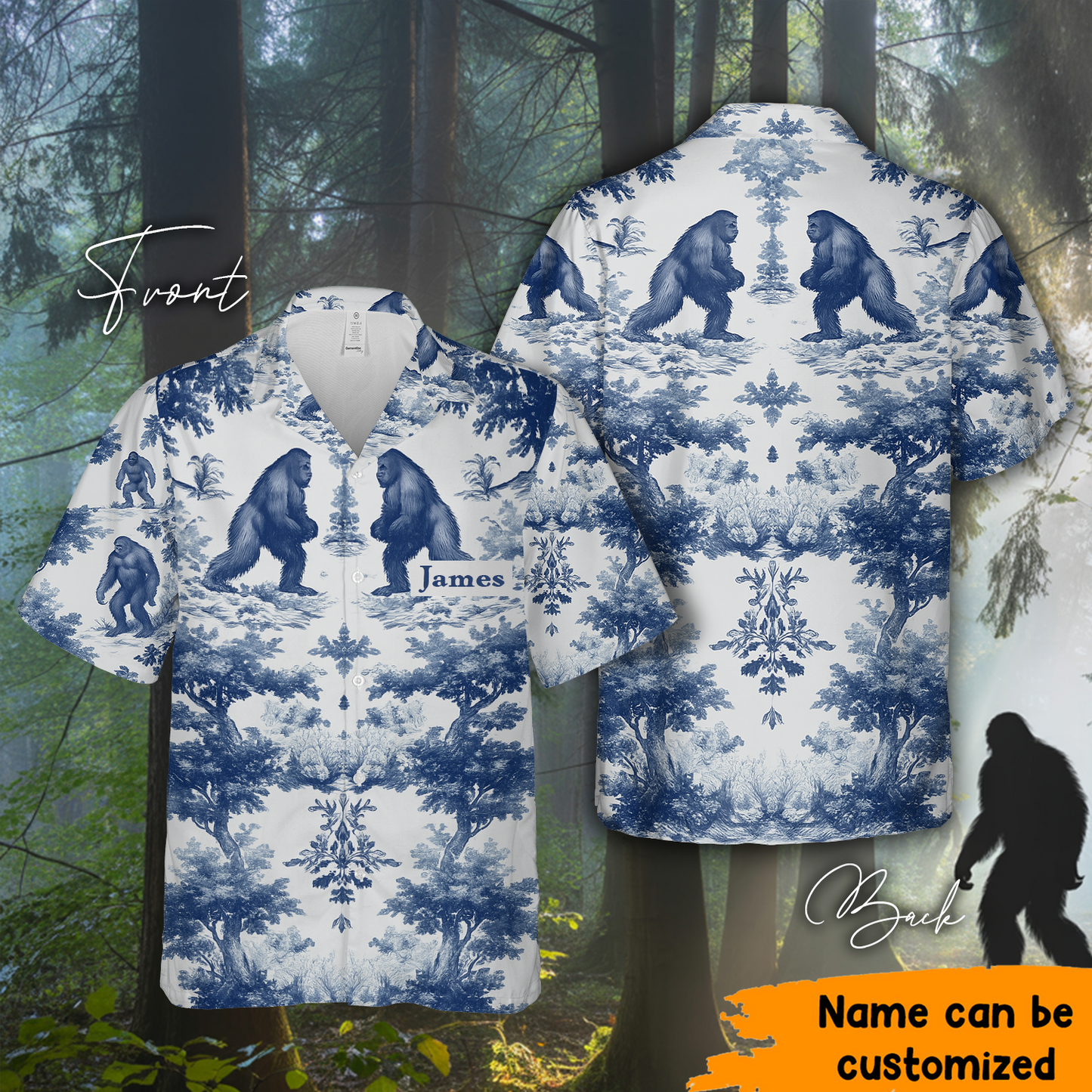 Bigfoot Pattern Blue - Personalized Bigfoot Hawaiian Shirt