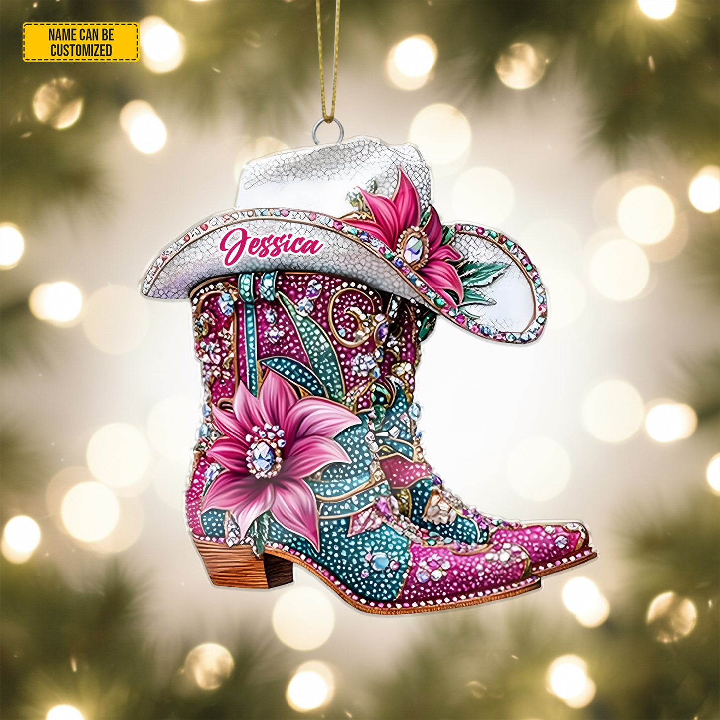 Personalized Cow Girl Boot Ornament