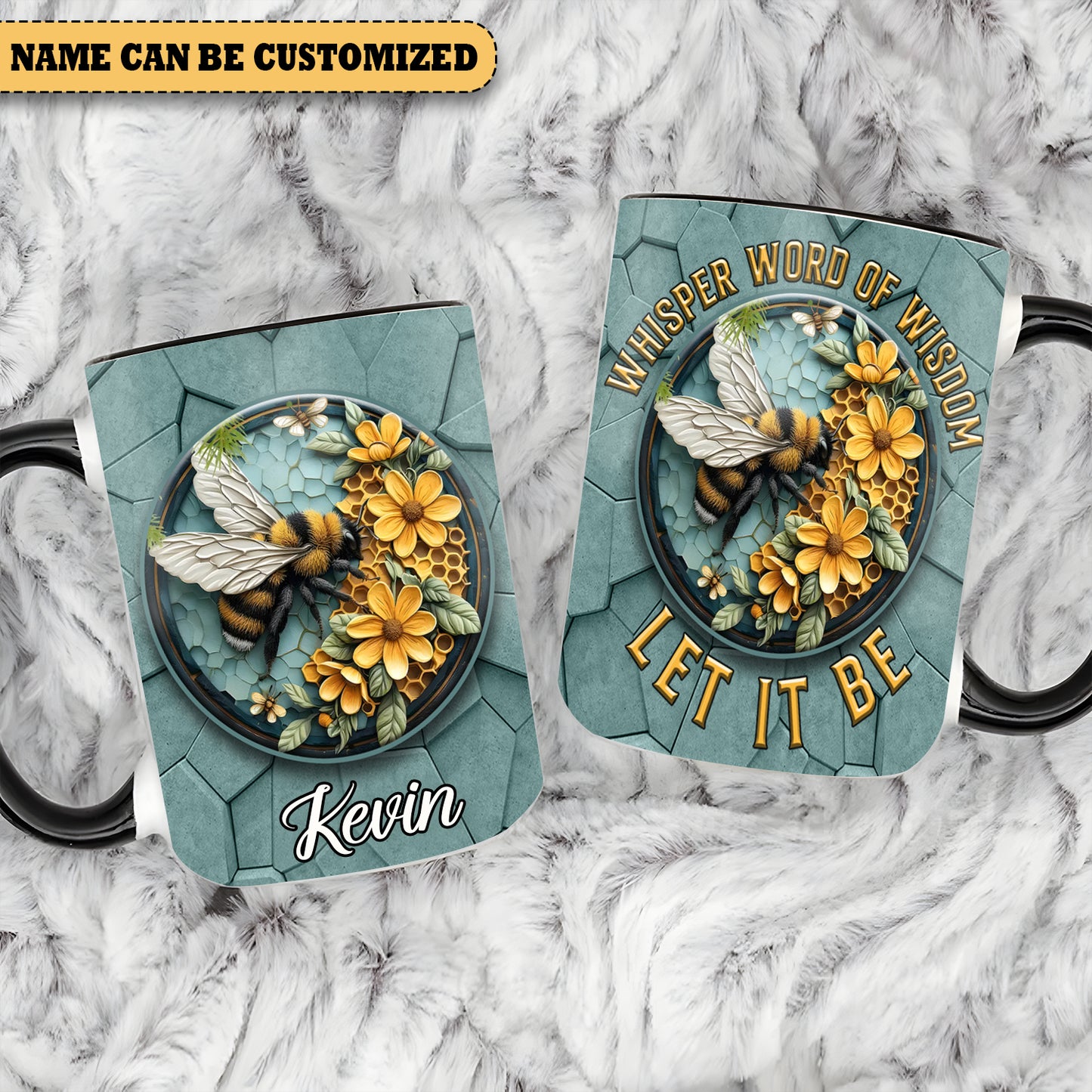 Hippie Bee Flowers - Personalized Bee Accent Mug