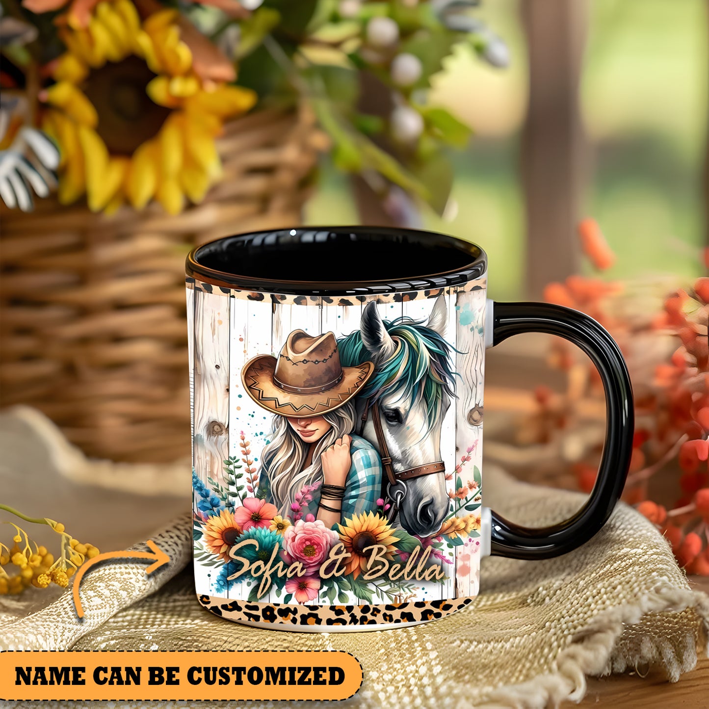 Horse And Girl Flowers - Personalized Horse Accent Mug