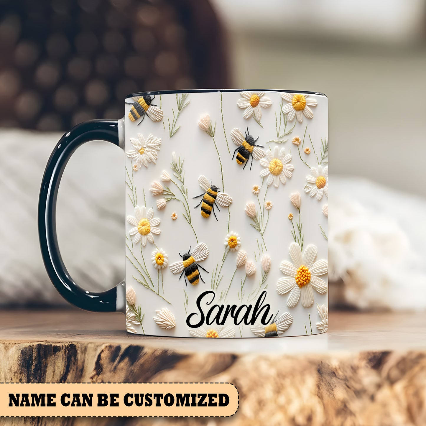 Bee Floral Daisy - Personalized Bee Accent Mug