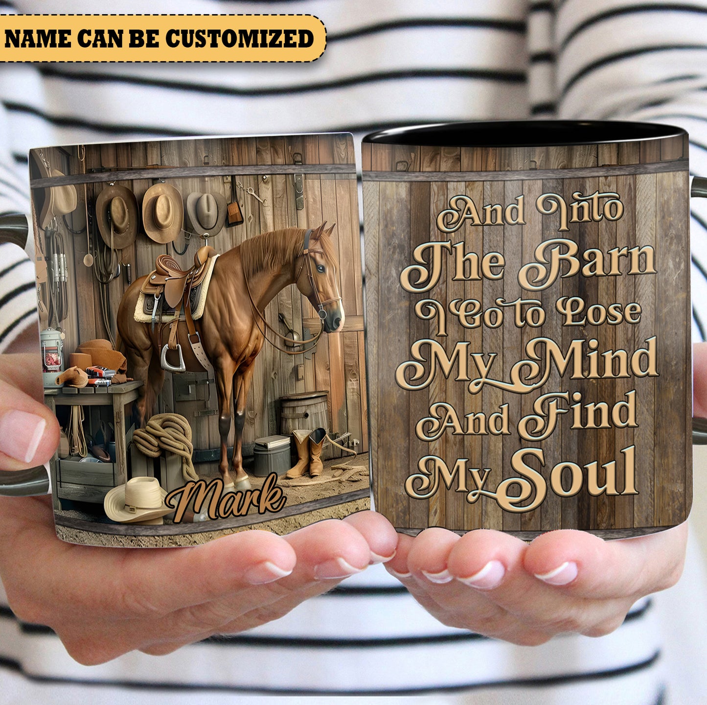 And Into The Barn - Personalized Horse Accent Mug
