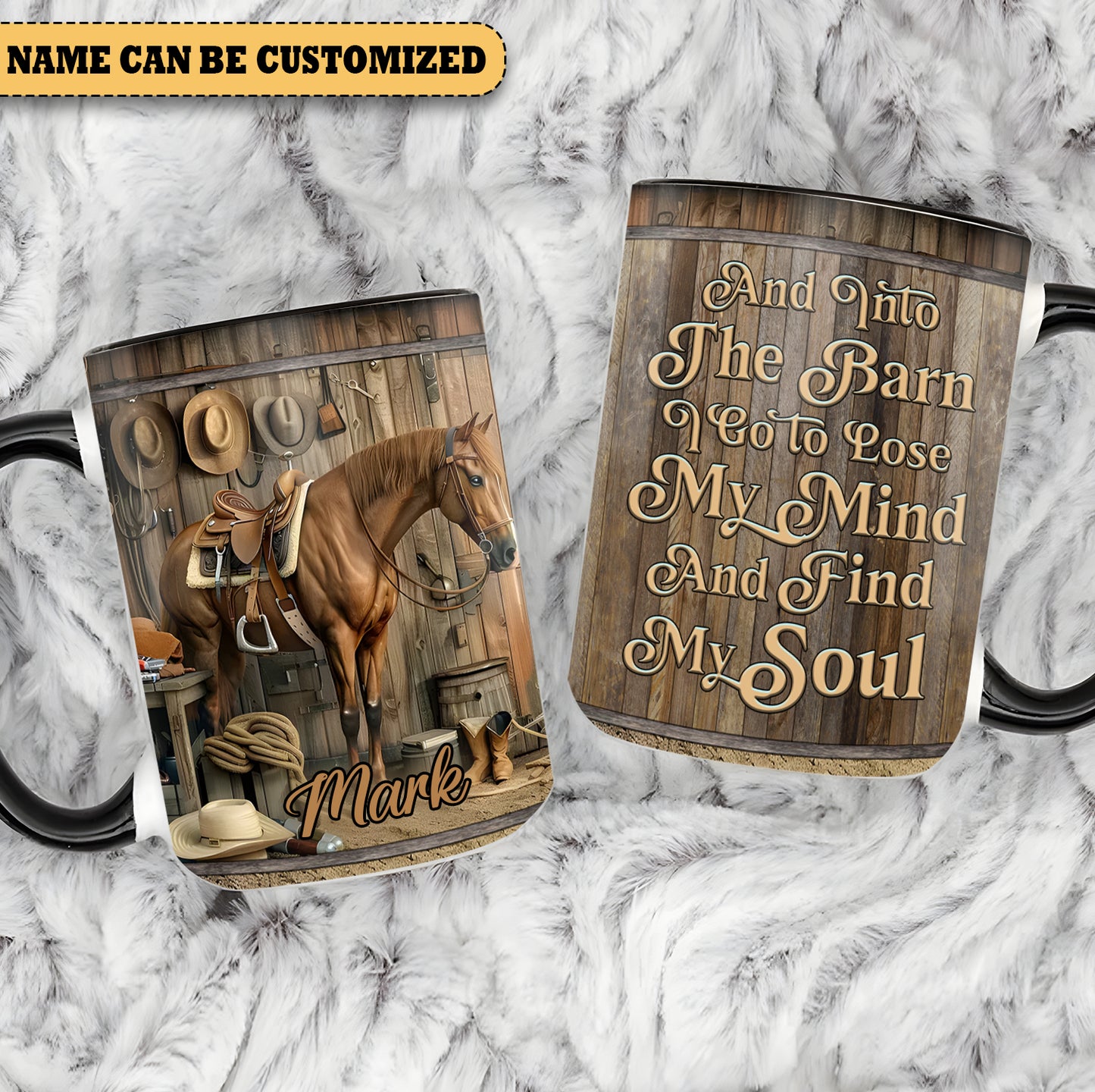 And Into The Barn - Personalized Horse Accent Mug
