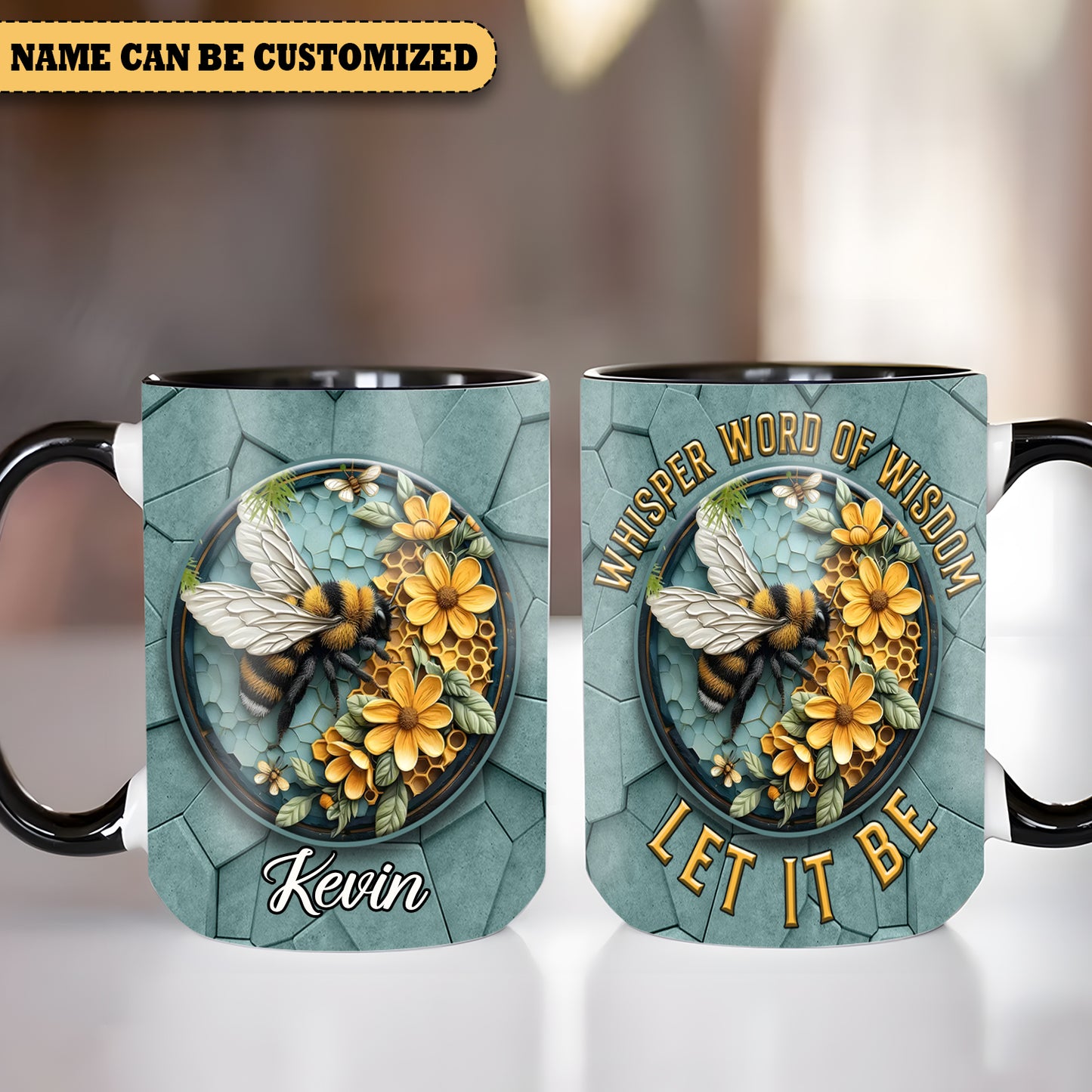 Hippie Bee Flowers - Personalized Bee Accent Mug