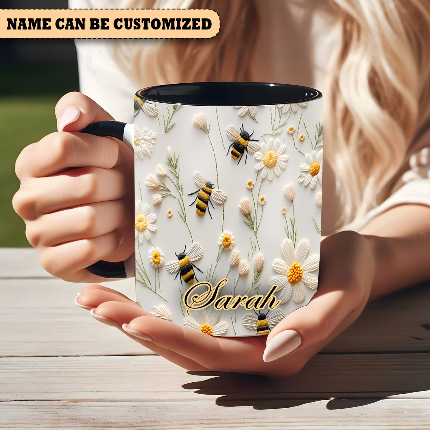Bee Floral Daisy - Personalized Bee Accent Mug