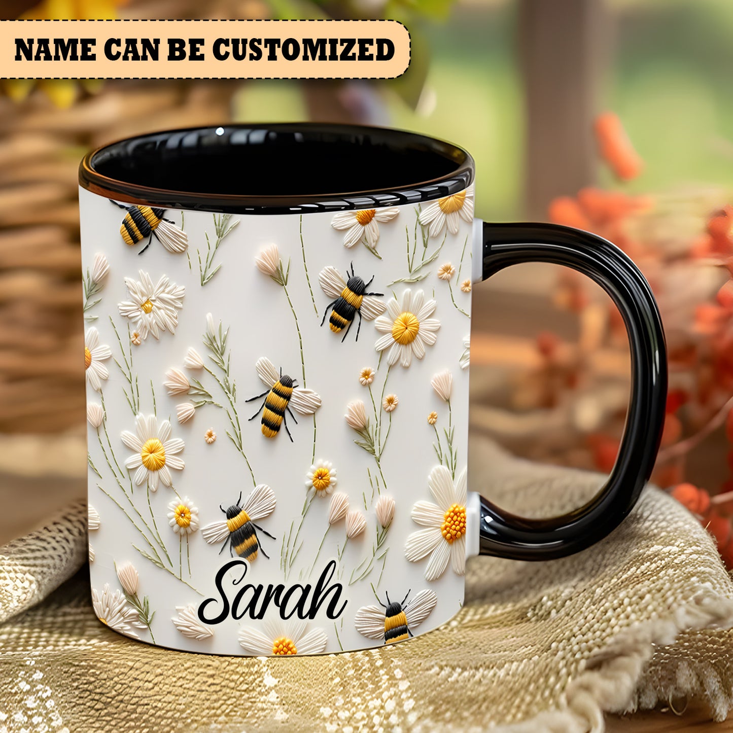 Bee Floral Daisy - Personalized Bee Accent Mug